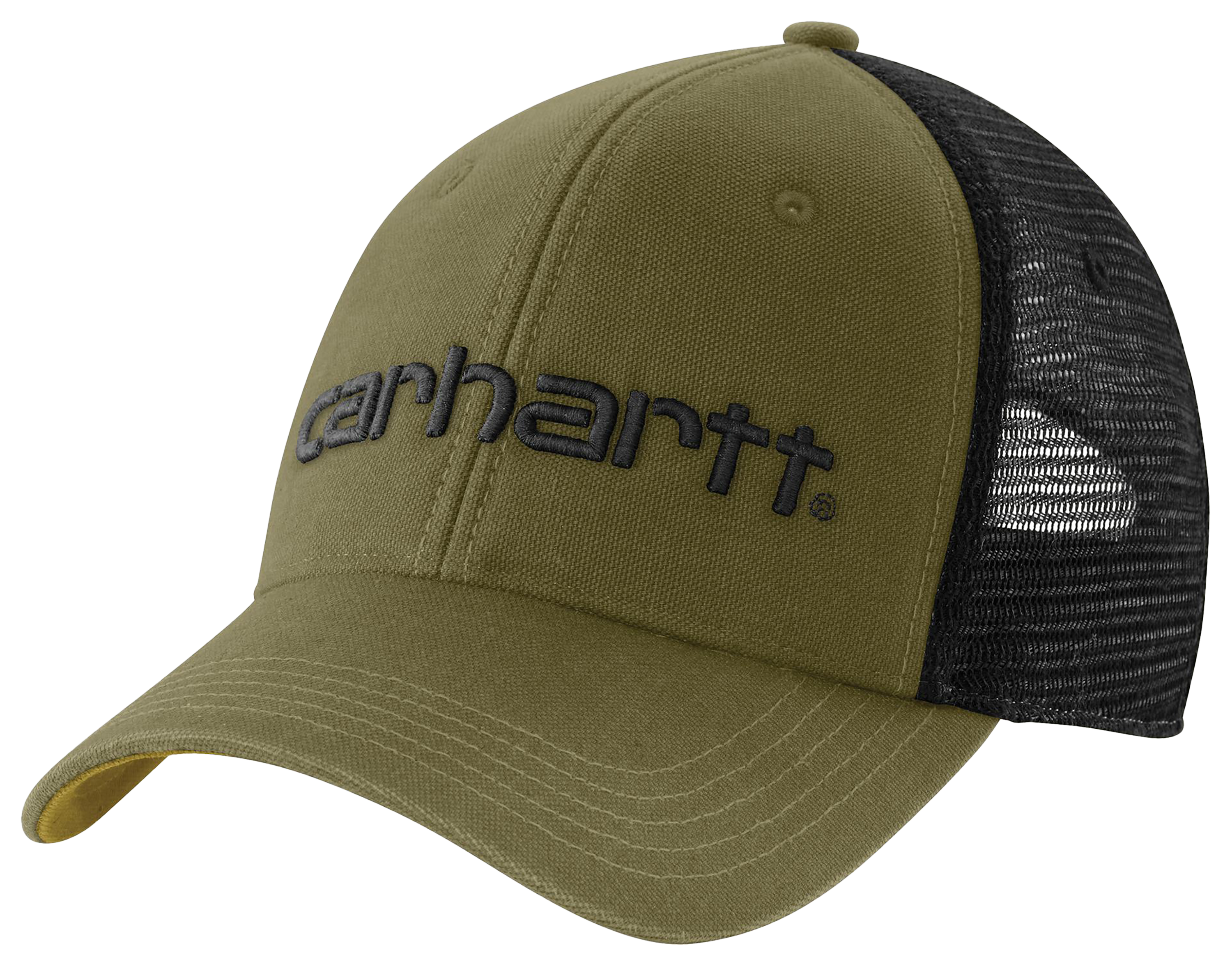 Image of Carhartt Canvas Mesh-Back Logo Graphic Cap - Dark Bronzed Green