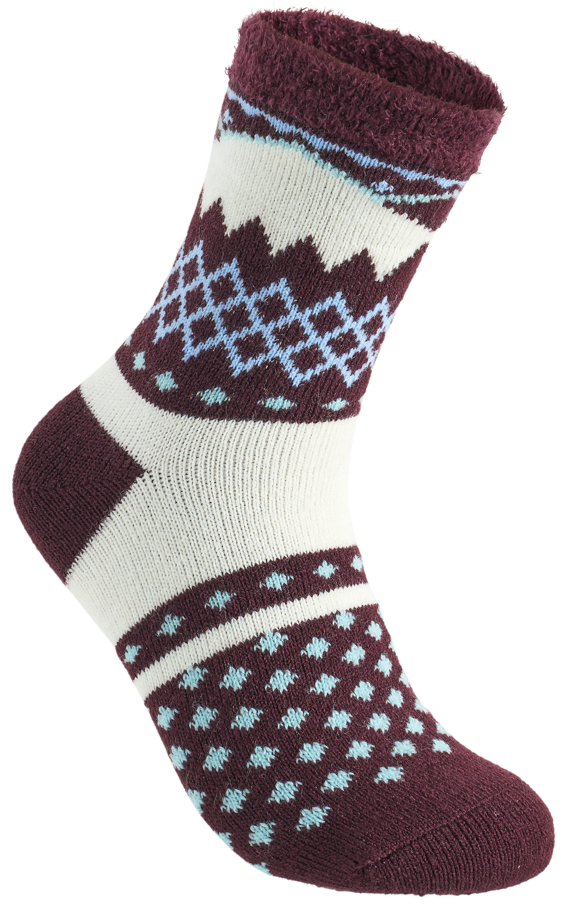 Natural Reflections Double-Layer House Socks - Burgundy/Cream - Natural Reflections