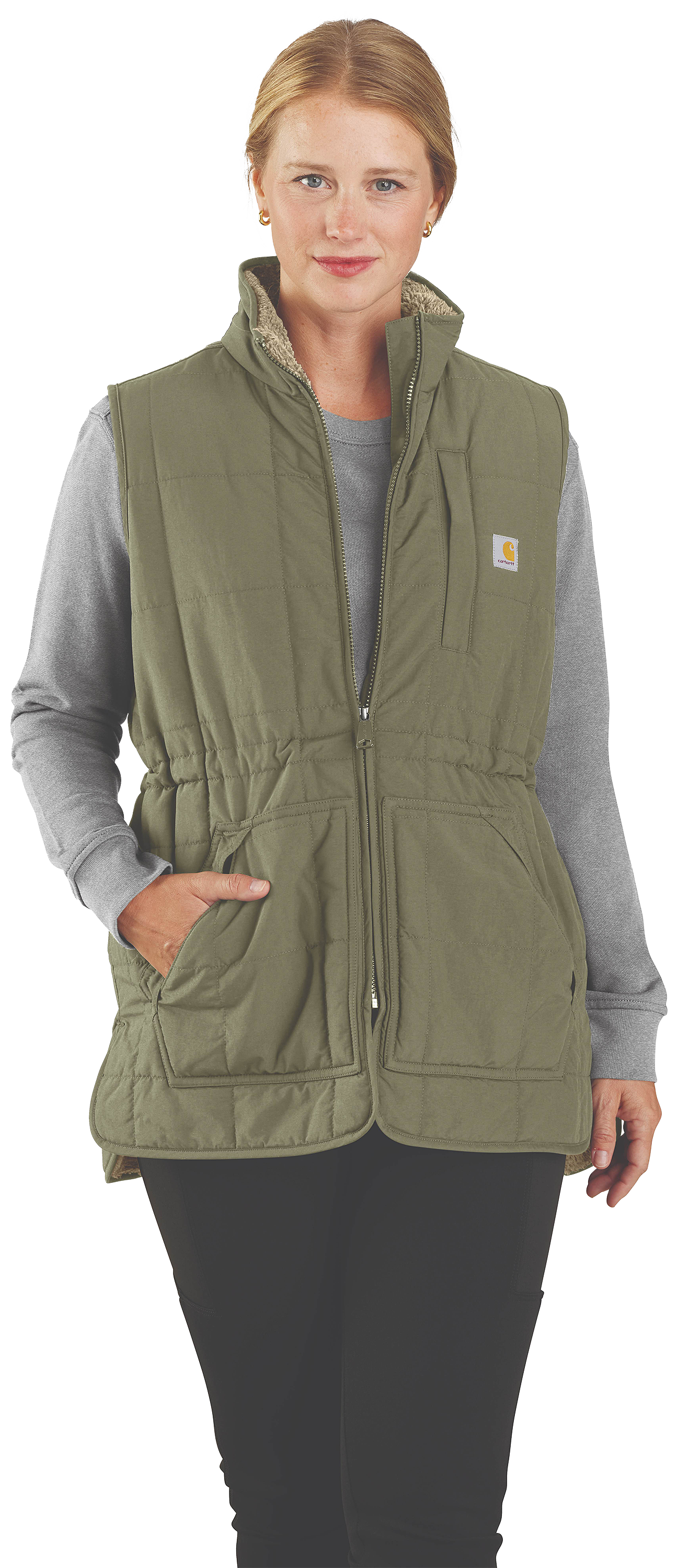 Image of Carhartt Rain Defender Relaxed-Fit Lightweight Insulated Mock-Neck Vest for Ladies - Dusty Olive - XL