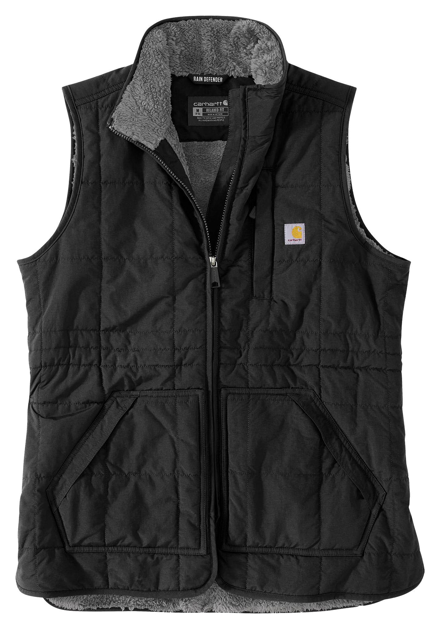 Image of Carhartt Rain Defender Relaxed-Fit Lightweight Insulated Mock-Neck Vest for Ladies - Black - XS
