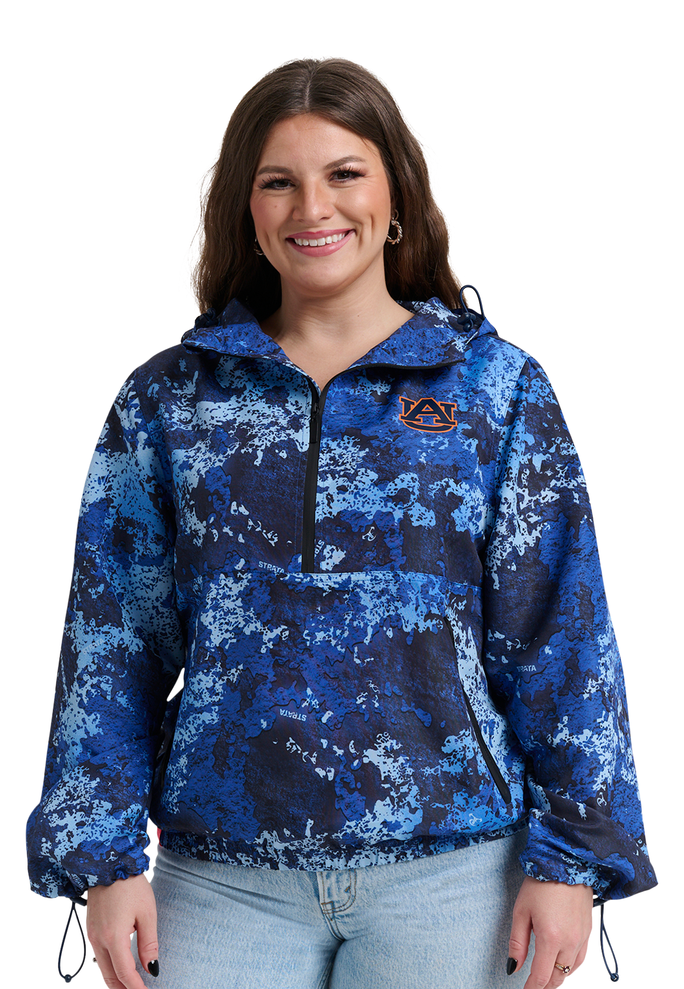 Image of Lusso Wendy Fashion H2O Collegiate Half-Zip Windbreaker Pullover - Auburn University - TrueTimber Strata Blue