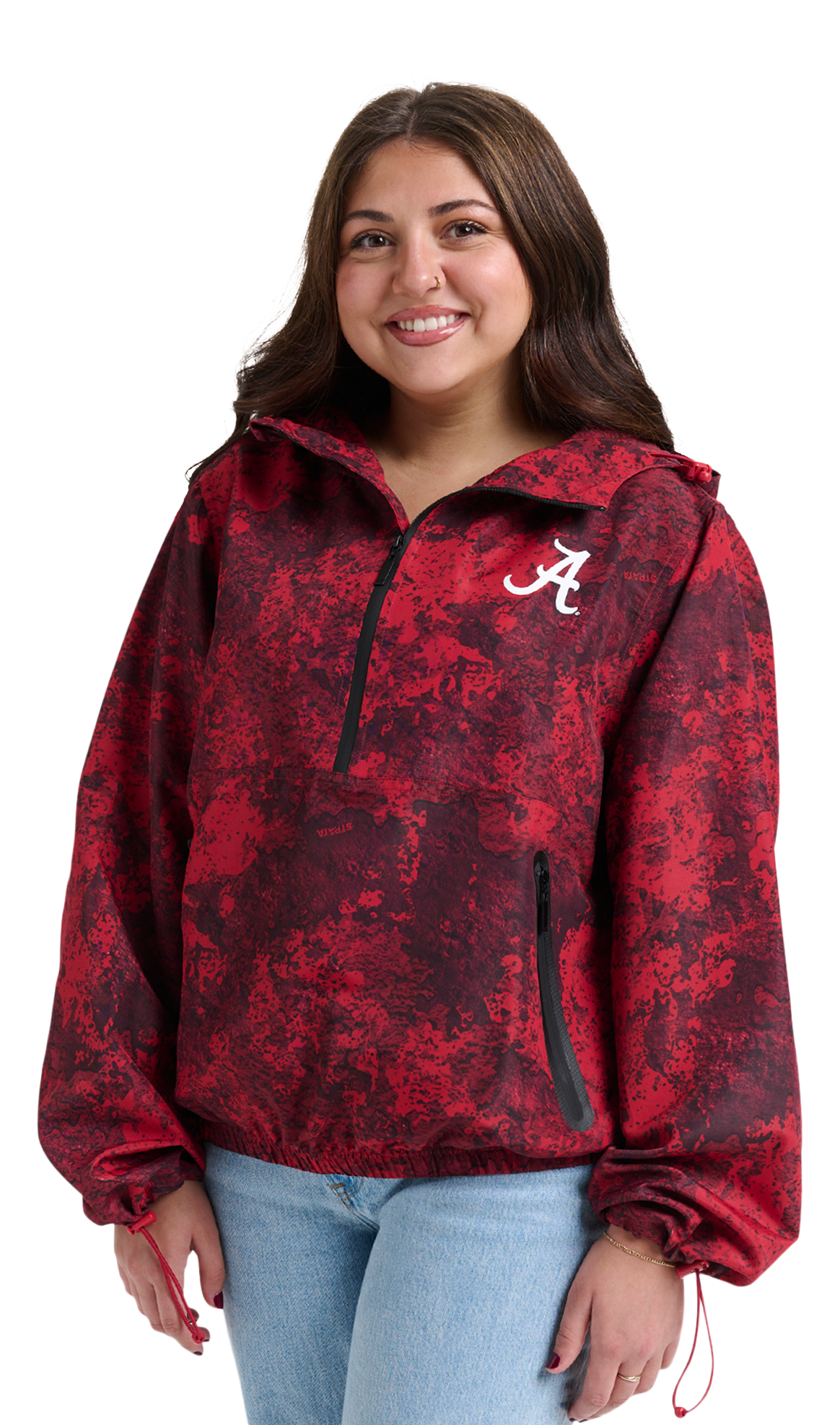 Image of Lusso Wendy Fashion H2O Collegiate Half-Zip Windbreaker Pullover - University of Alabama - TrueTimber Strata Red