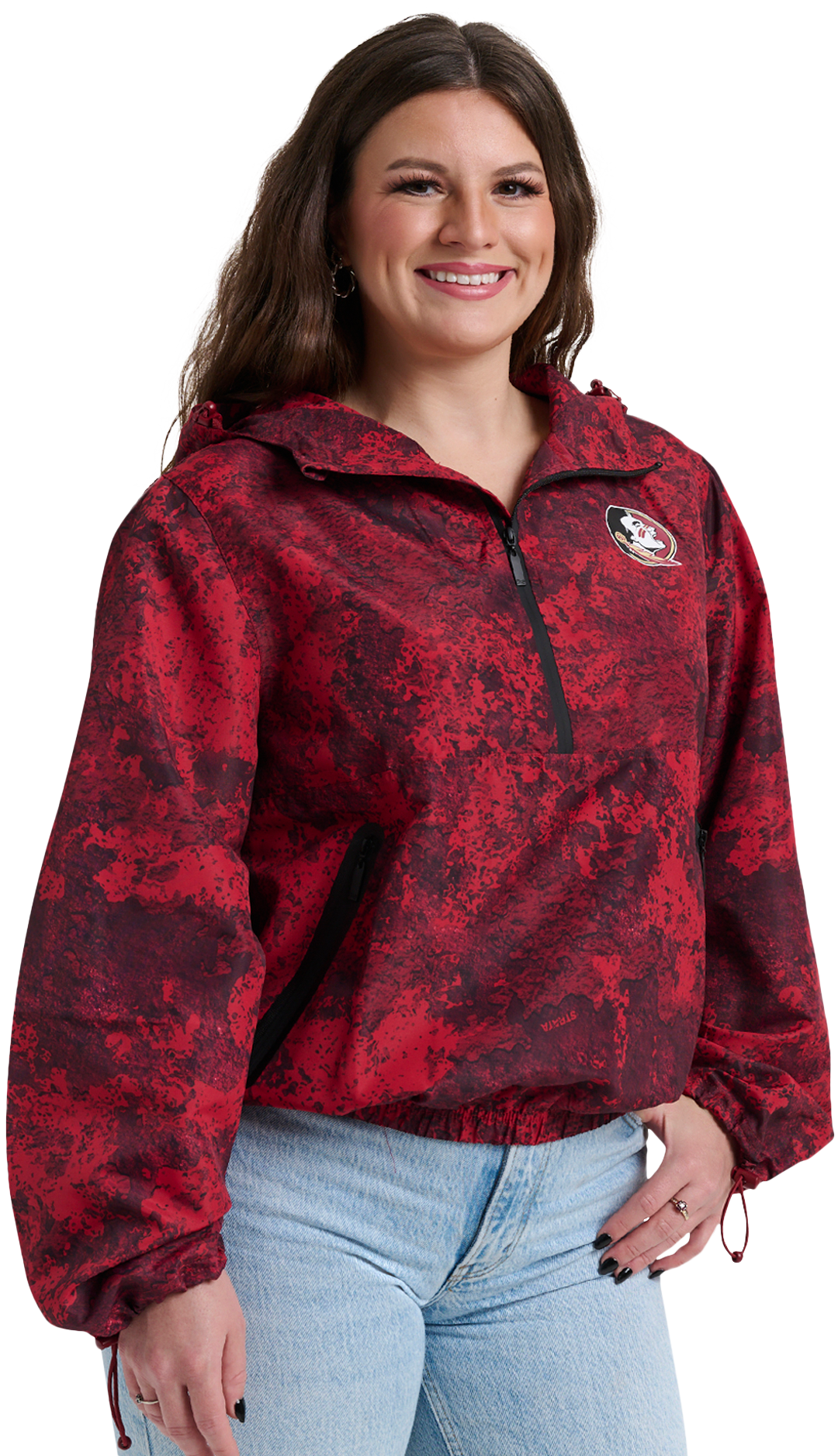 Image of Lusso Wendy Fashion H2O Collegiate Half-Zip Windbreaker Pullover - Florida State University - TrueTimber Strata Red