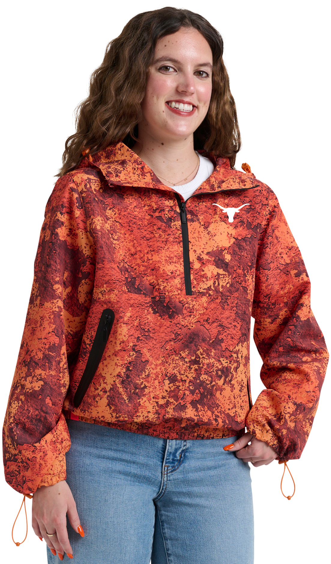 Image of Lusso Wendy Fashion H2O Collegiate Half-Zip Windbreaker Pullover - University of Texas - TrueTimber Strata Orange