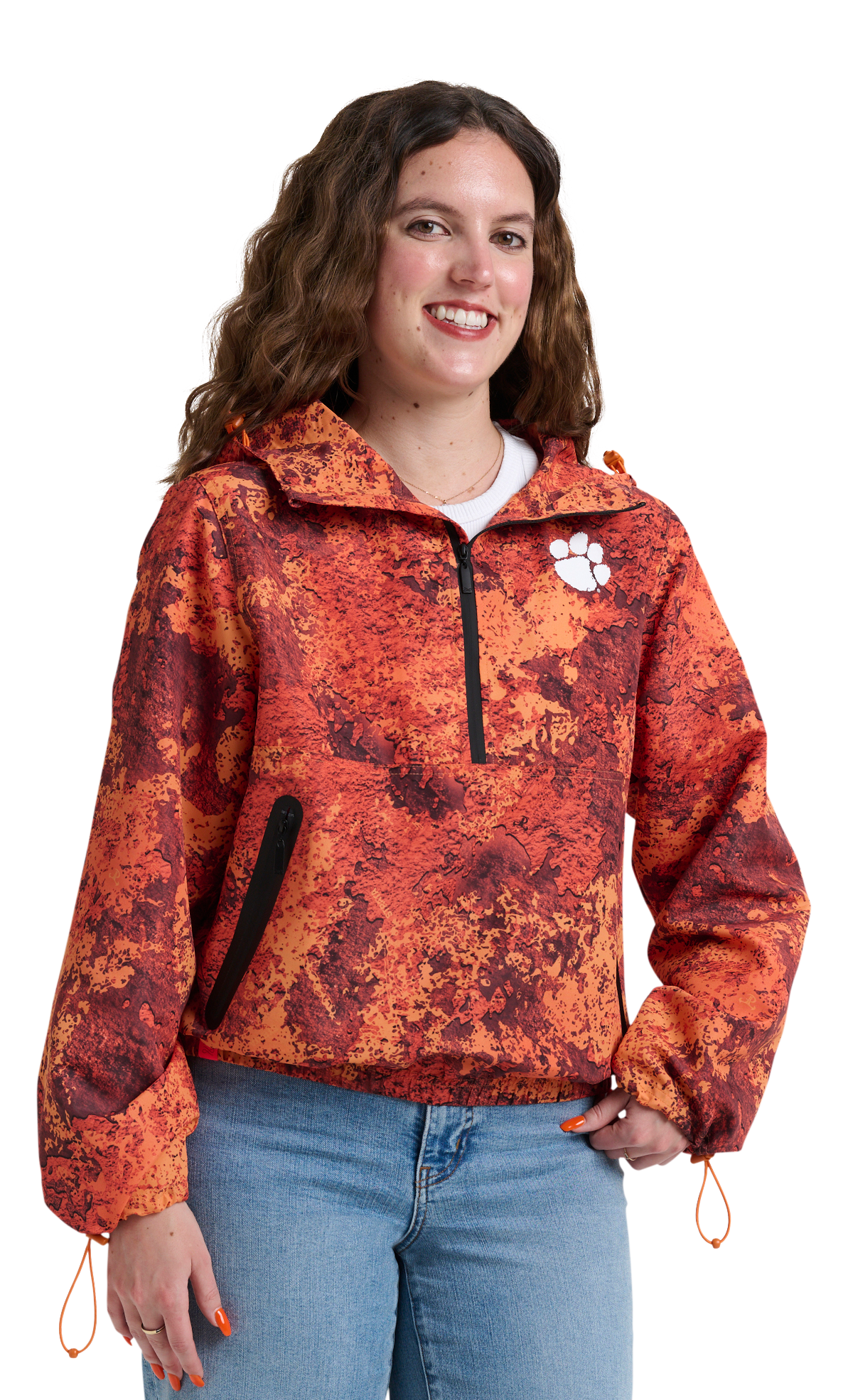 Image of Lusso Wendy Fashion H2O Collegiate Half-Zip Windbreaker Pullover - Clemson University - TrueTimber Strata Orange