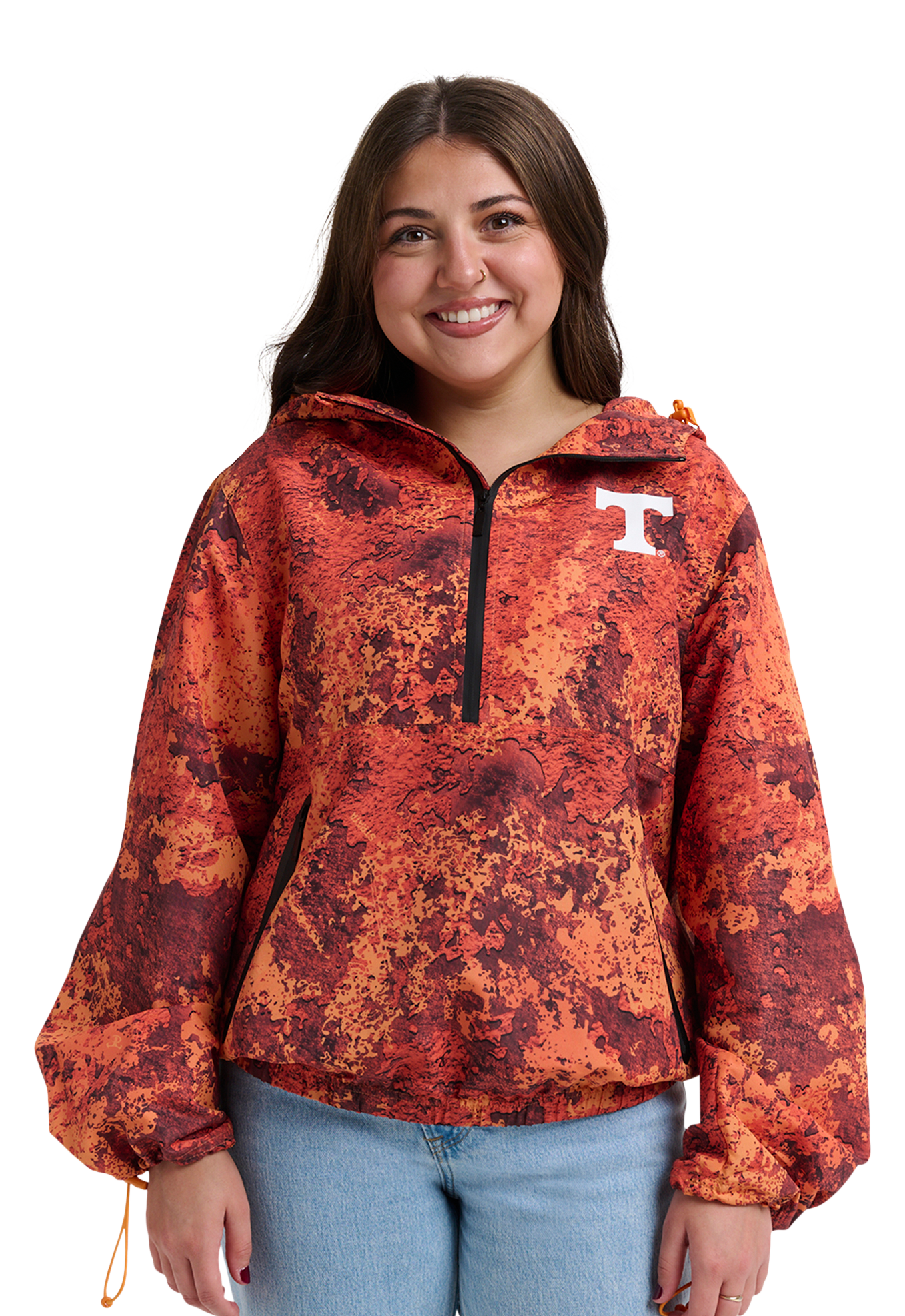 Image of Lusso Wendy Fashion H2O Collegiate Half-Zip Windbreaker Pullover - University of Tennessee - TrueTimber Strata Orange