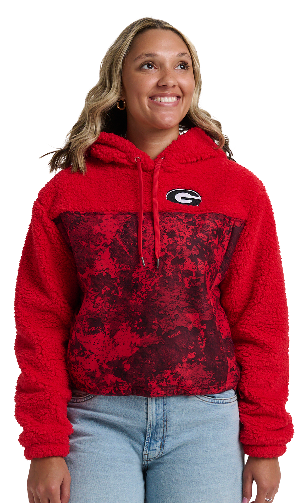 Image of Lusso Willow Fashion Sherpa Collegiate Hoodie - University of Georgia - TrueTimber Strata Red