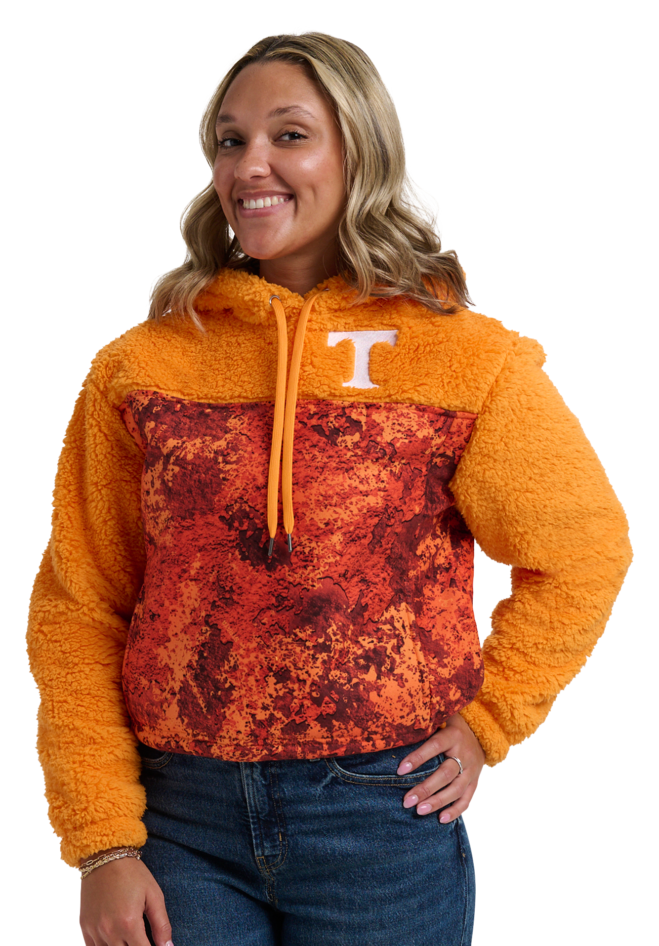 Image of Lusso Willow Fashion Sherpa Collegiate Hoodie - University of Tennessee - TrueTimber Strata Orange