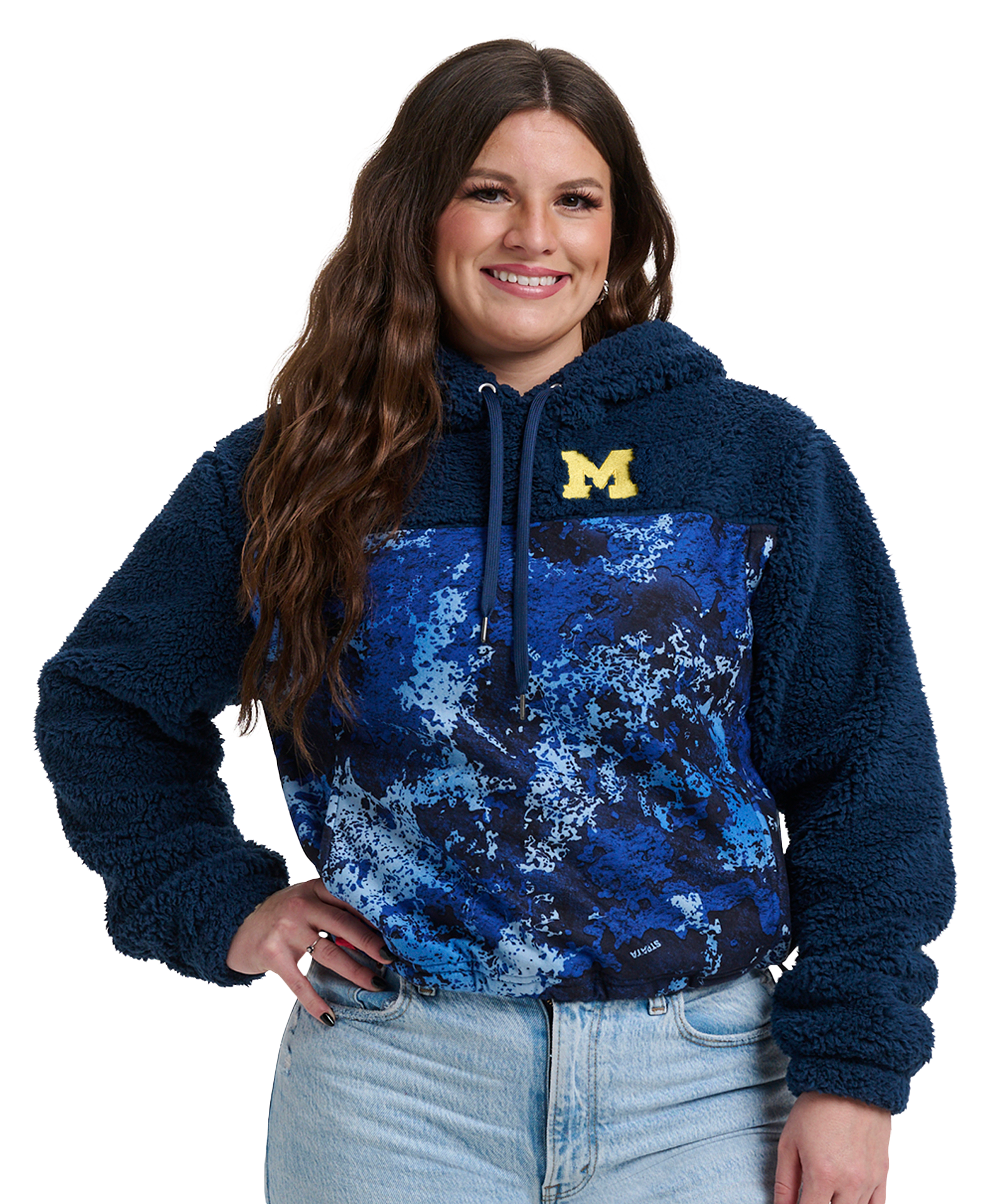 Image of Lusso Willow Fashion Sherpa Collegiate Hoodie - University of Michigan - TrueTimber Strata Blue