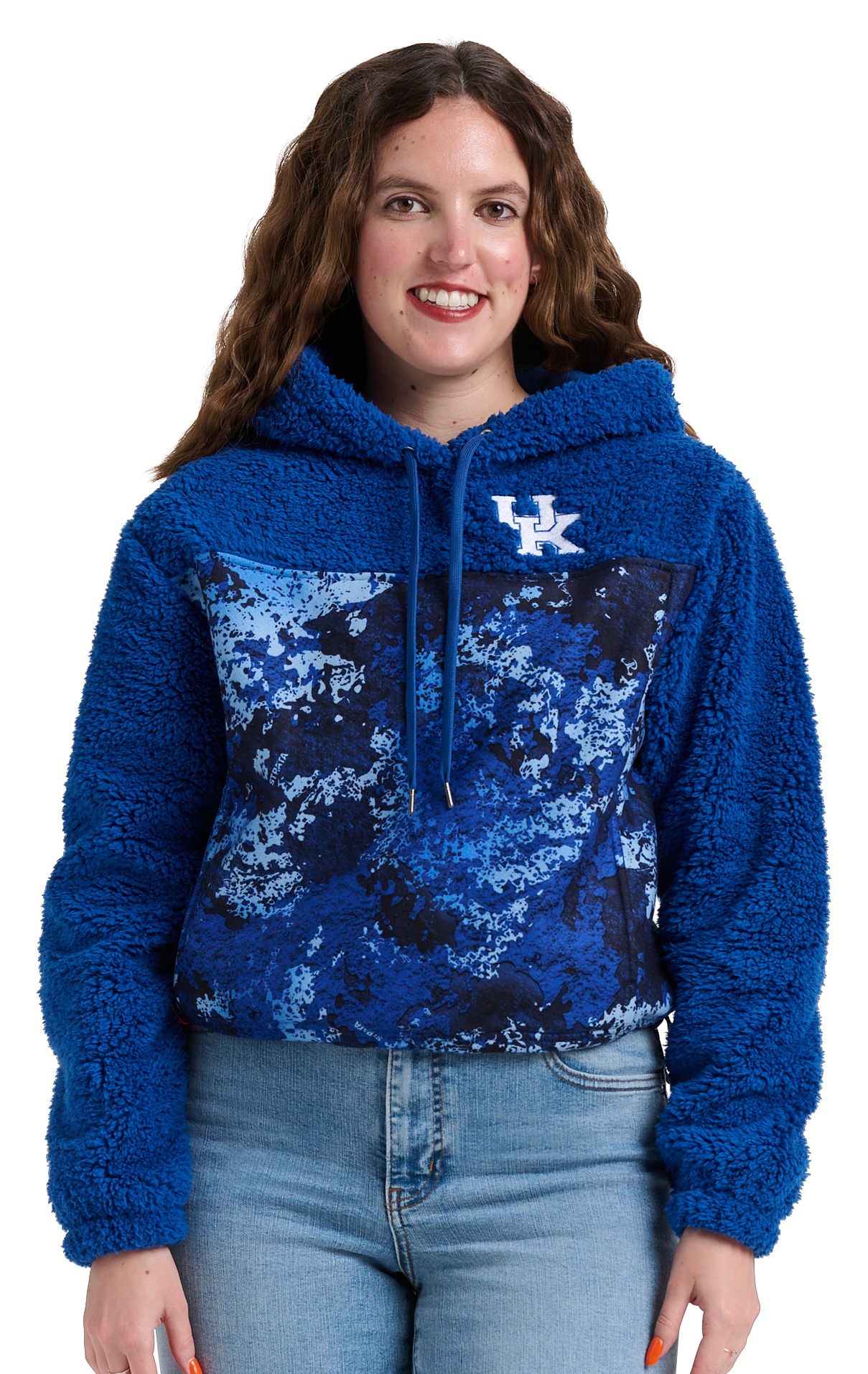 Image of Lusso Willow Fashion Sherpa Collegiate Hoodie - University of Kentucky - TrueTimber Strata Blue