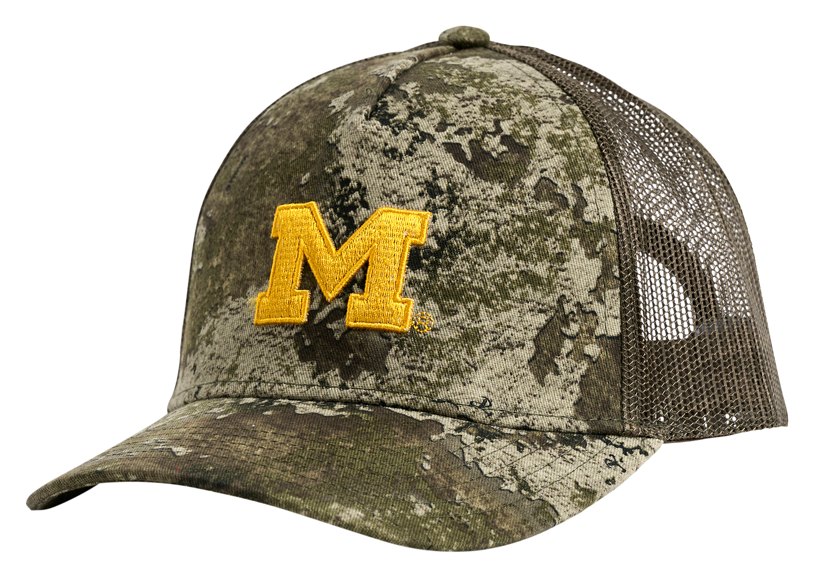 Image of Lusso Whit Classic Collegiate Trucker Cap - University of Michigan - TrueTimber Strata