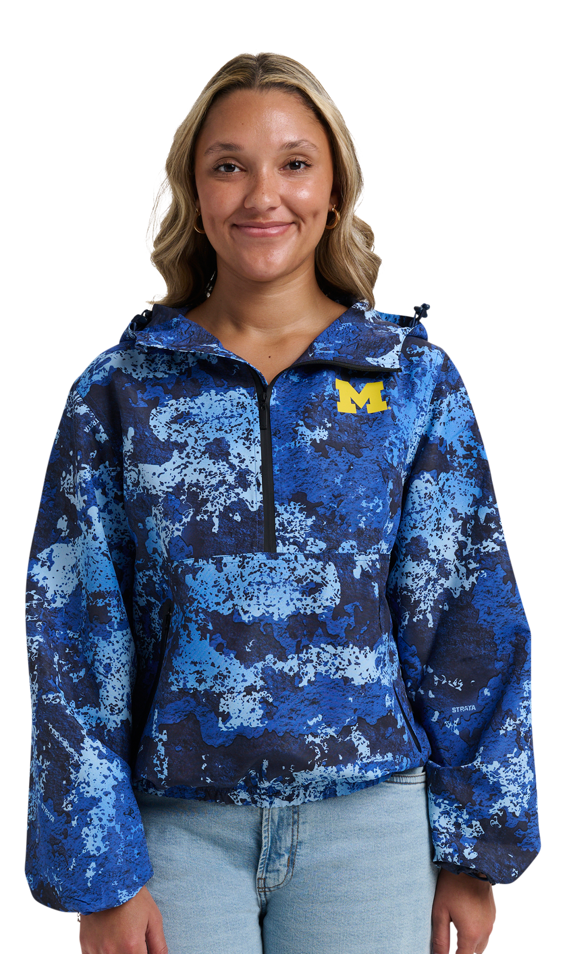 Image of Lusso Wendy Fashion H2O Collegiate Half-Zip Windbreaker Pullover - University of Michigan - TrueTimber Strata Blue