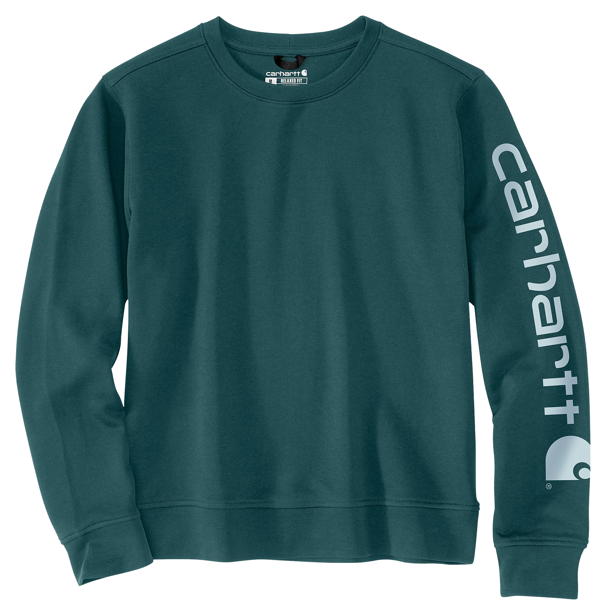 Image of Carhartt Relaxed-Fit Midweight Sleeve Graphic Crew-Neck Sweatshirt for Ladies - Greenstone - M