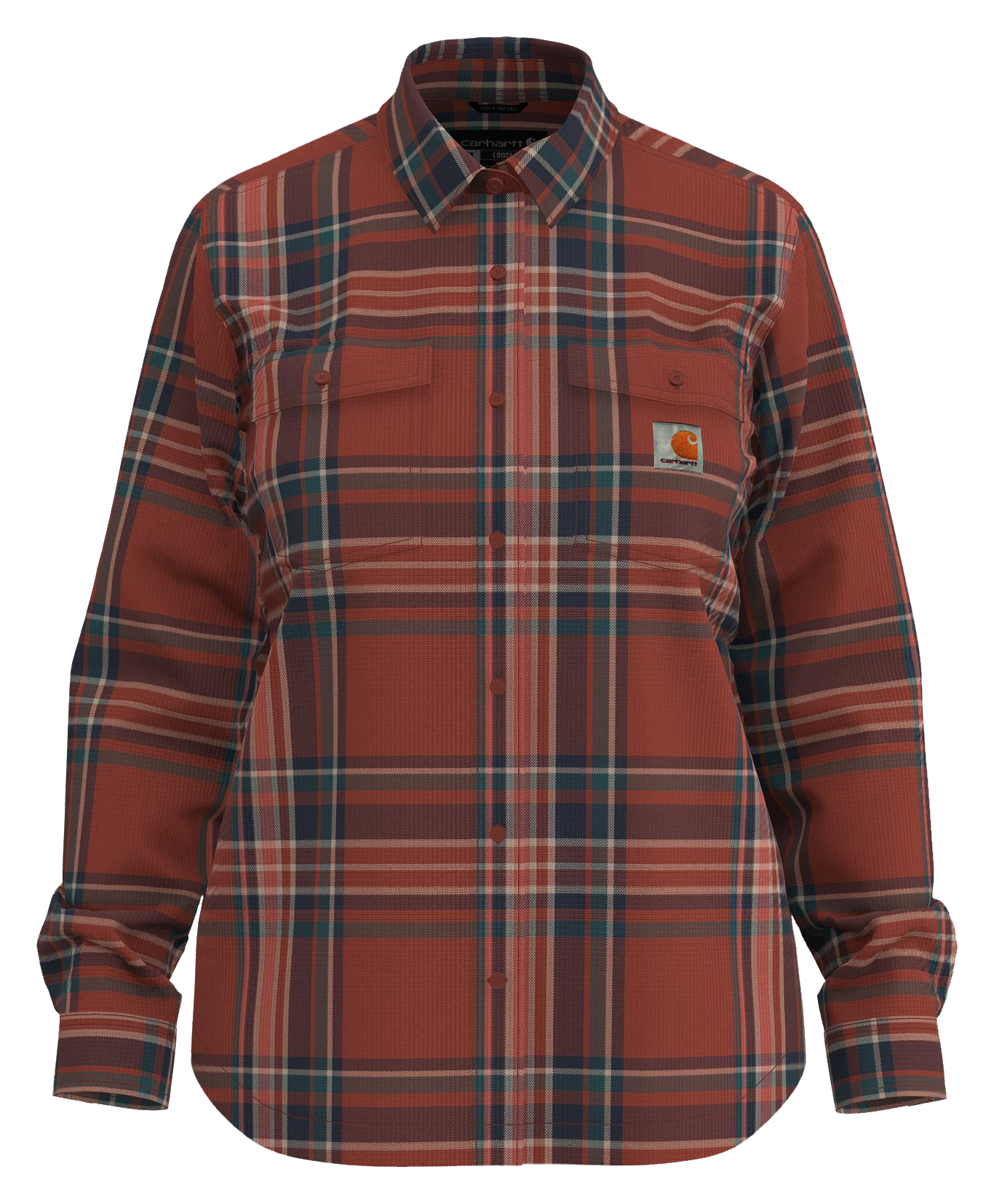 Image of Carhartt TENCEL Fiber Series Relaxed-Fit Long-Sleeve Flannel Shirt for Ladies - Spice Red - S