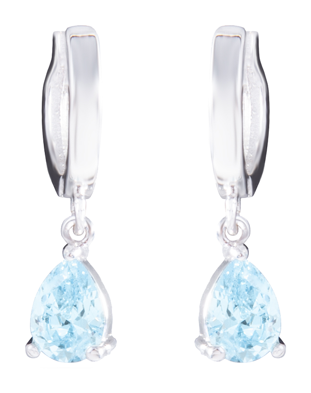 Amanda Blu Silver Aquamarine Pear Drop Huggie Earrings                                                                          
