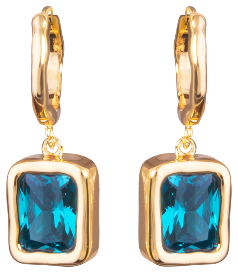Amanda Blu Huggie Blue Emerald Cut CZ Gold Earrings                                                                             