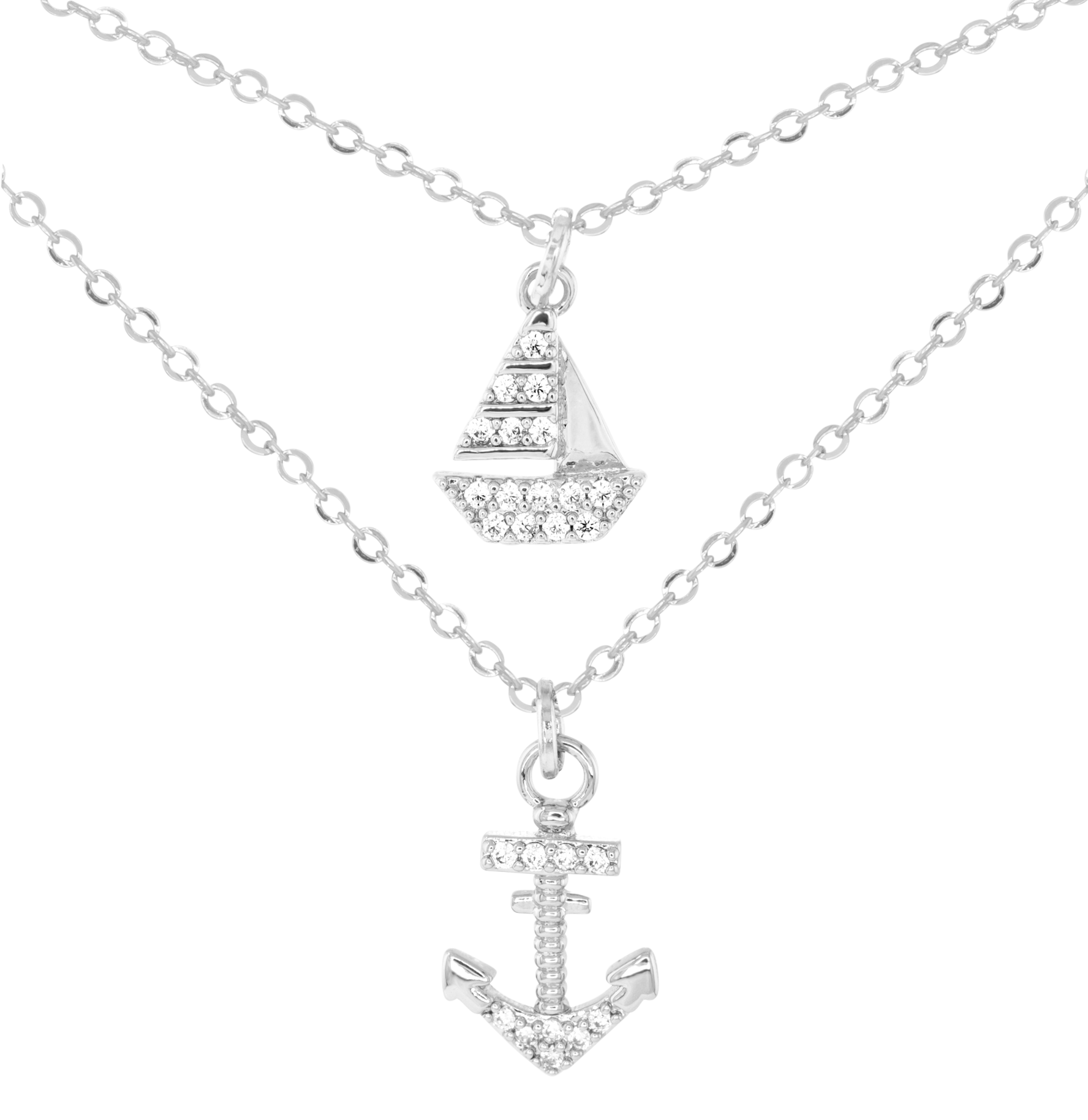 AMANDA BLU CZ Coastal Duo Layered Silver Necklace