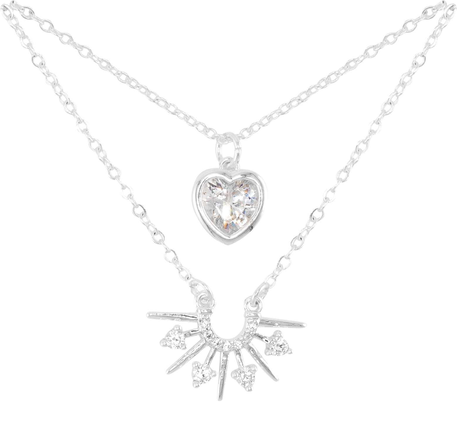 AMANDA BLU CZ Heart Layered Silver Necklace