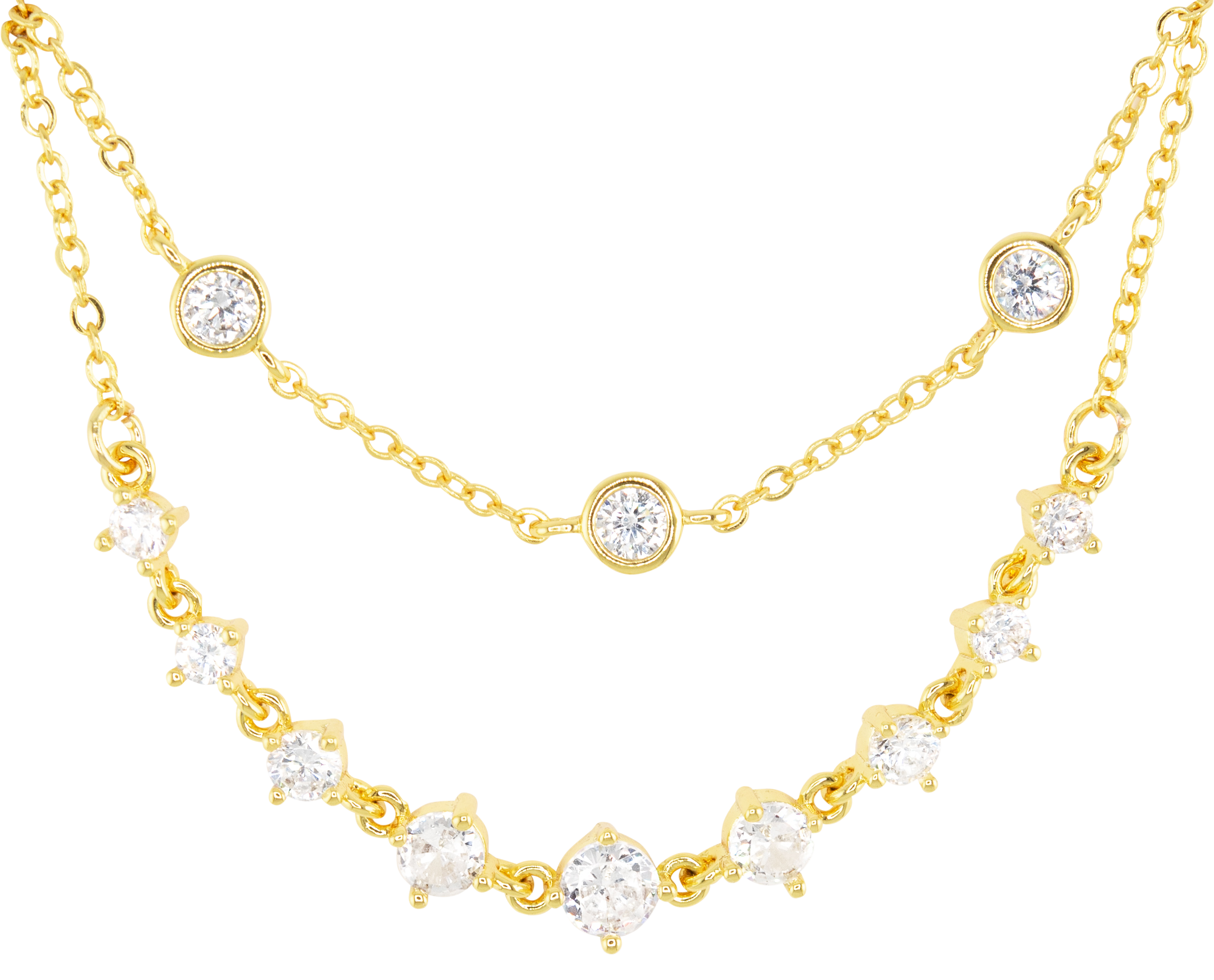 AMANDA BLU CZ Stud Chain Layered Gold Necklace