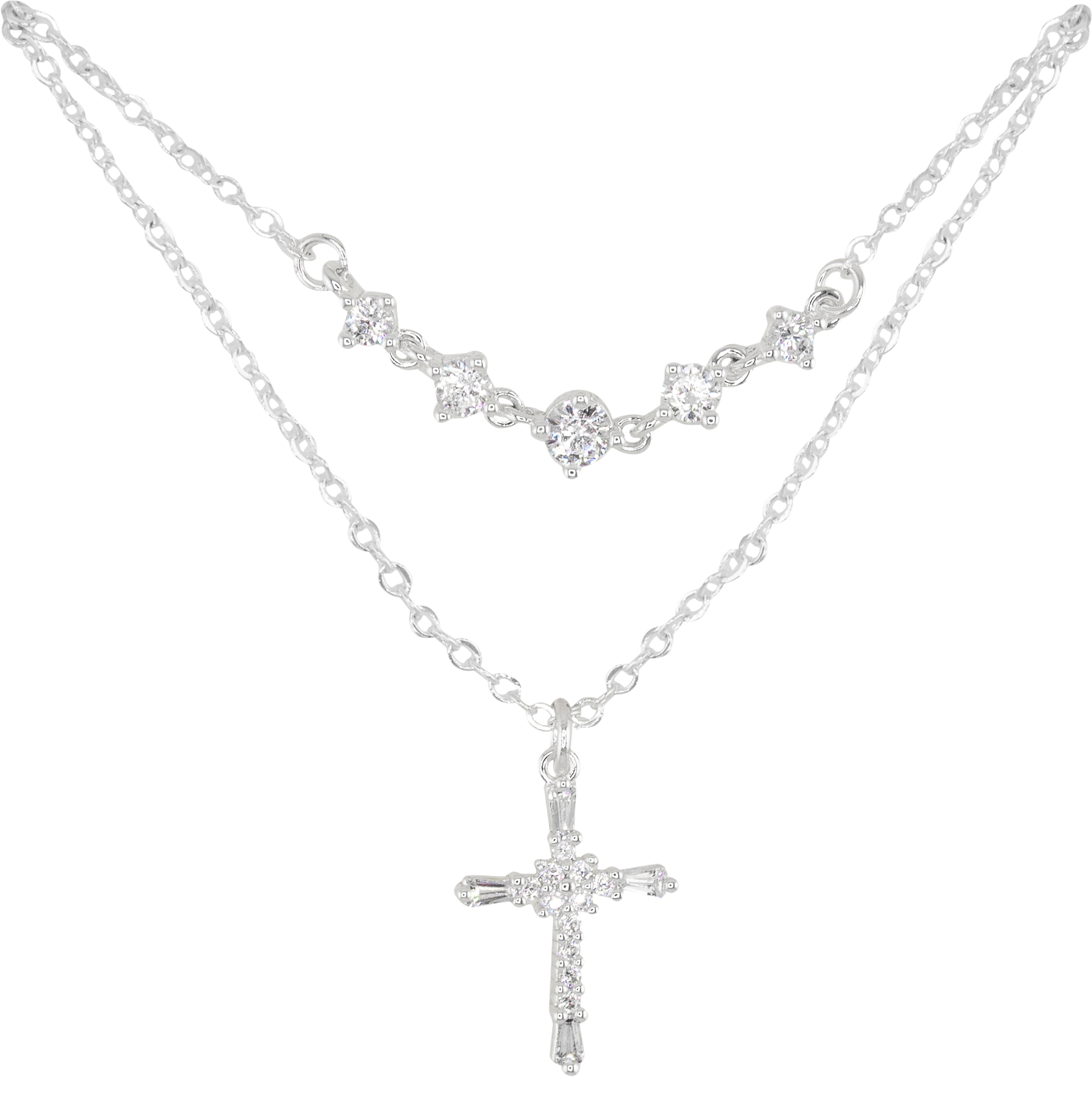 AMANDA BLU CZ Cross Layered Silver Necklace