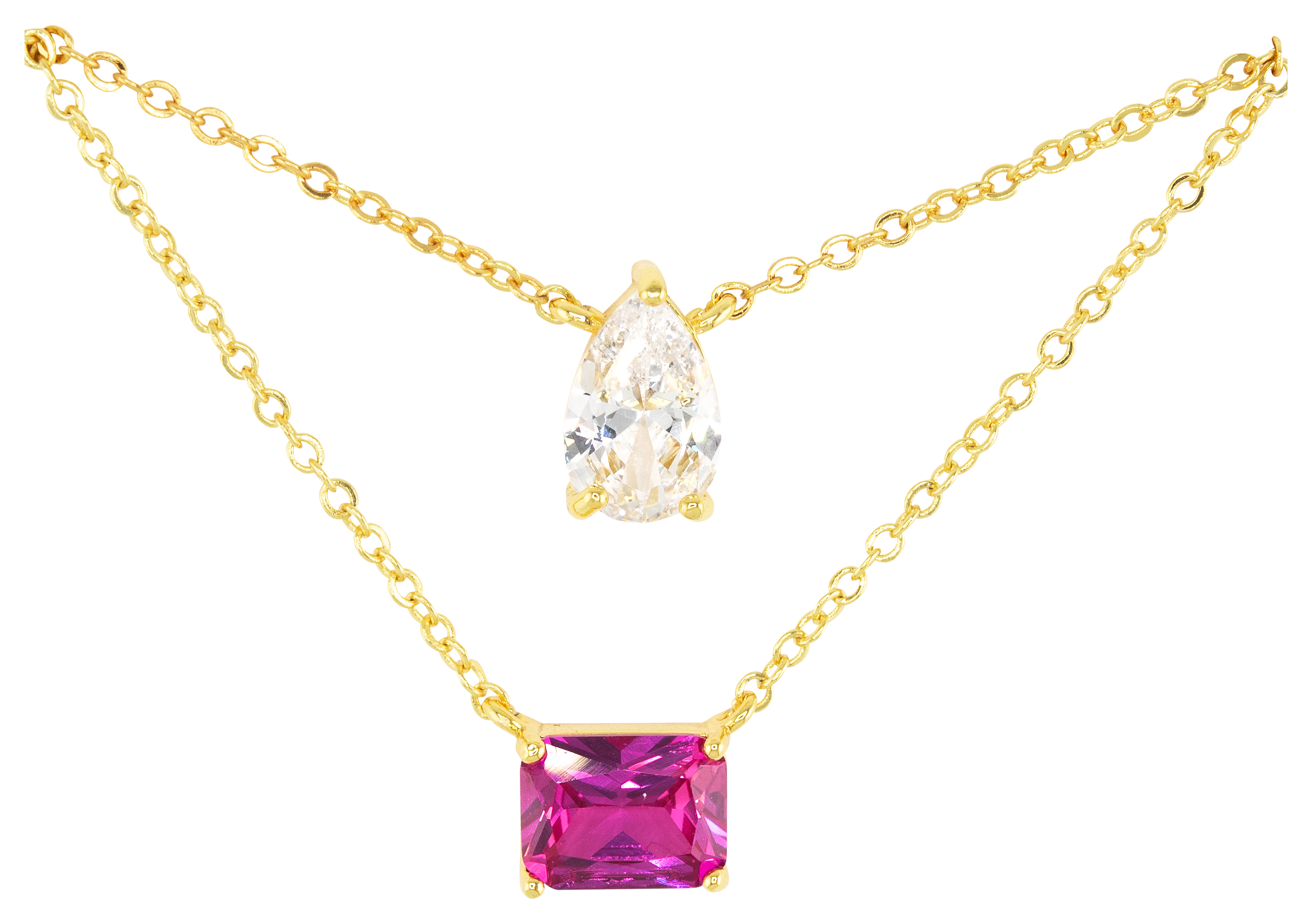 AMANDA BLU Pink and Clear CZ Layered Gold Necklace