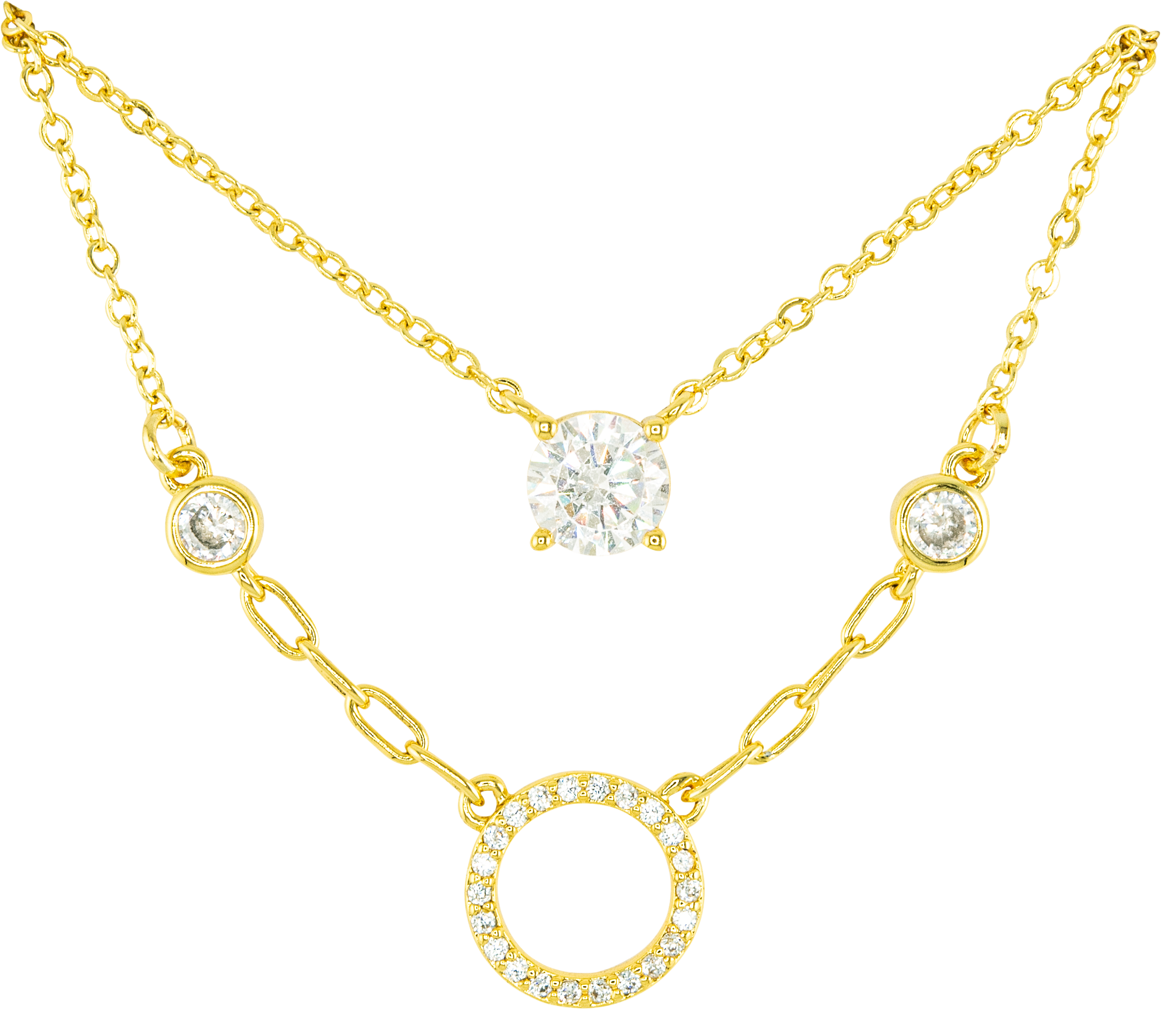 AMANDA BLU Circle and Clear CZ Layered Gold Necklace