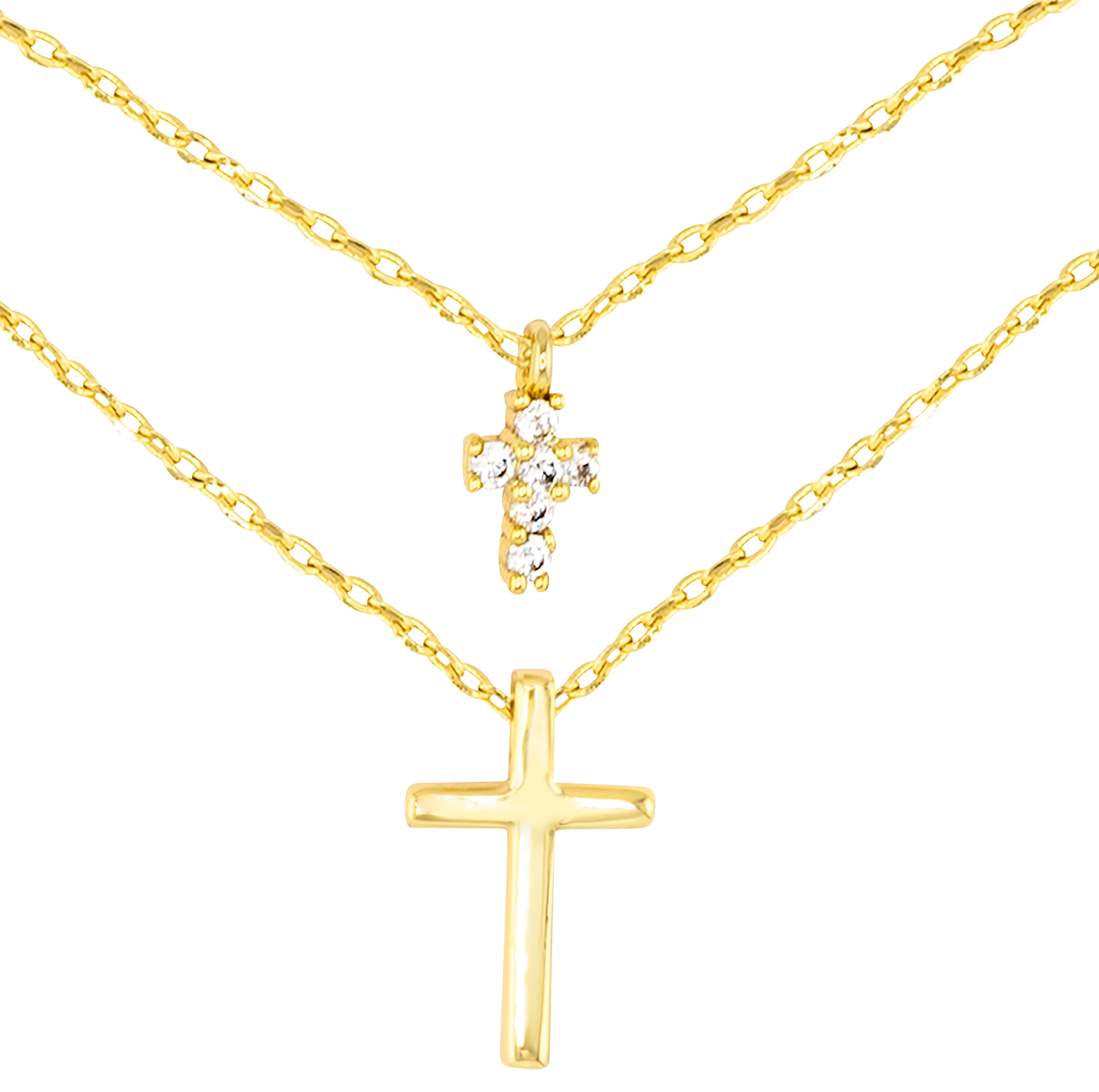 AMANDA BLU Double Cross CZ Layered Gold Necklace