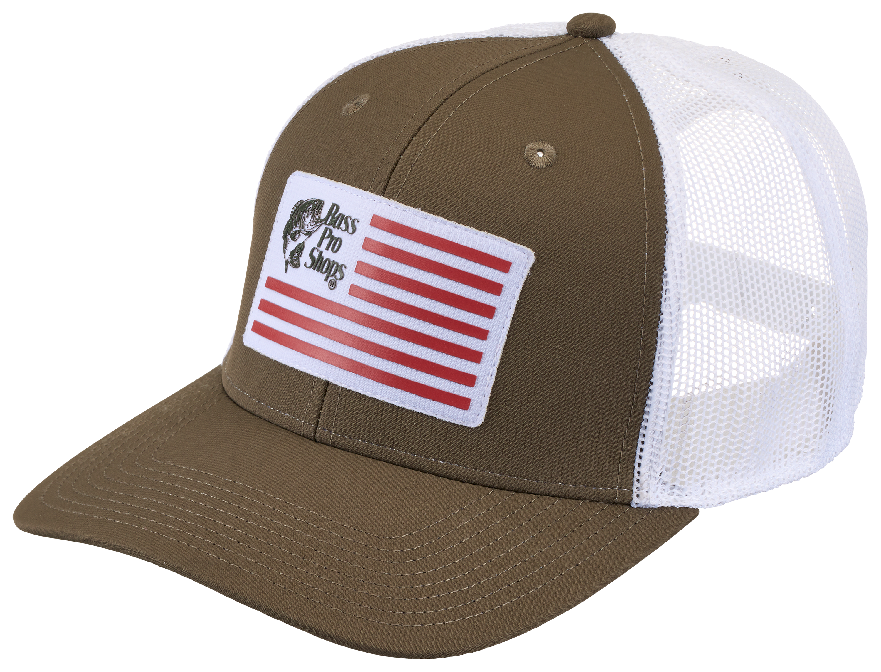 Image of Bass Pro Shops Logo Flag Mesh-Back Snapback Cap - Olive