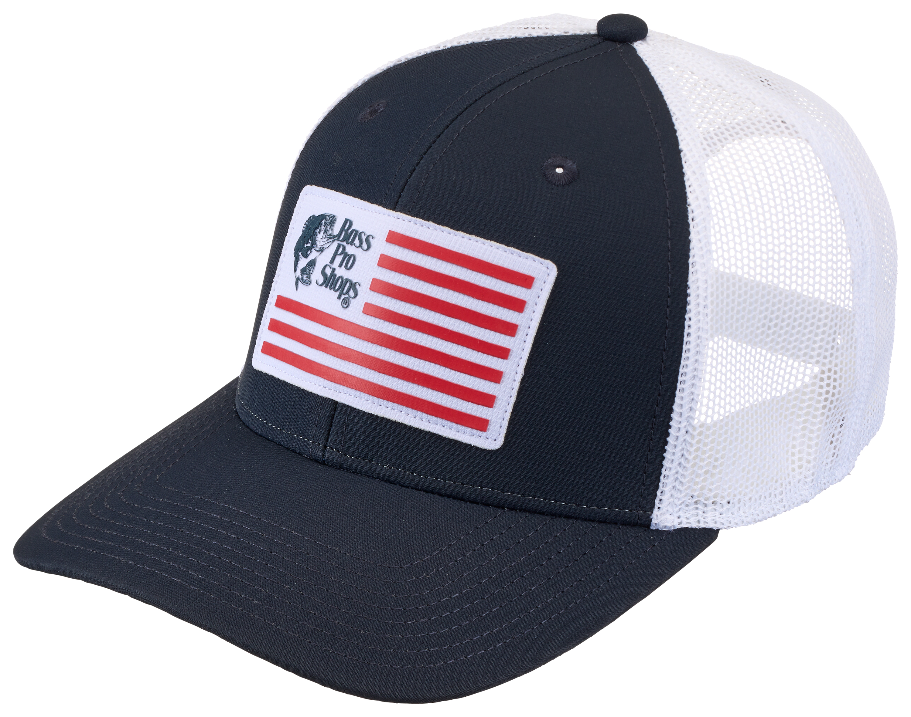 Image of Bass Pro Shops Logo Flag Mesh-Back Snapback Cap - Navy