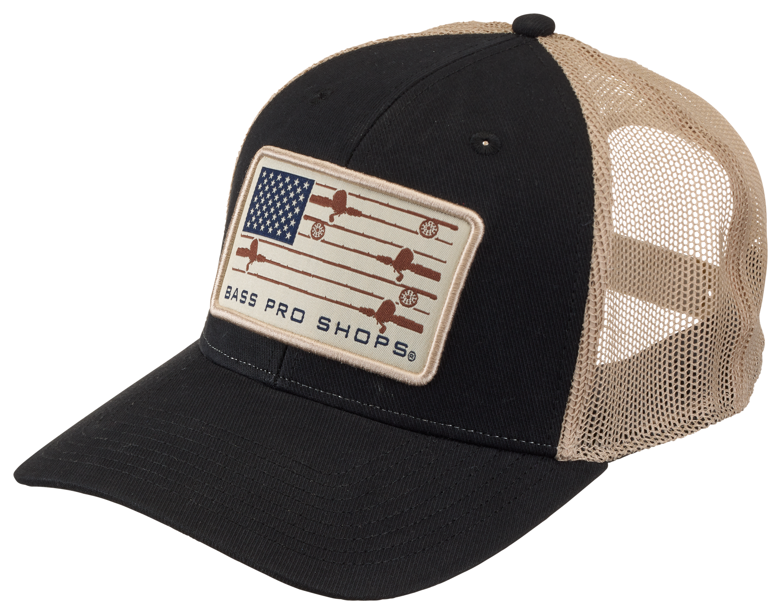 Bass Pro Shops Fishing Rod Flag Mesh-Back Snapback Cap                                                                          