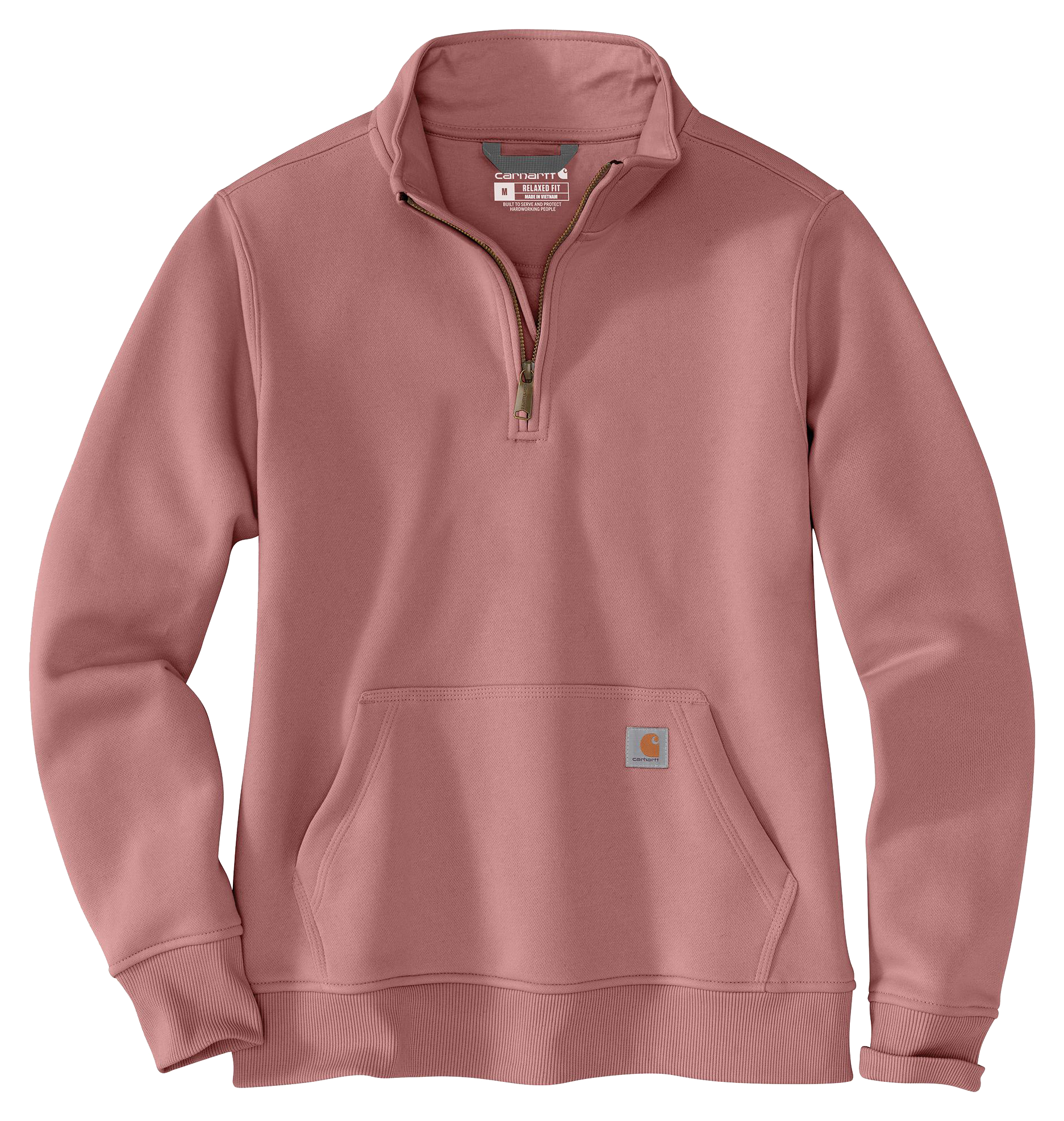 Image of Carhartt Relaxed-Fit Midweight Quarter-Zip Mock-Neck Sweatshirt - Rose Tint