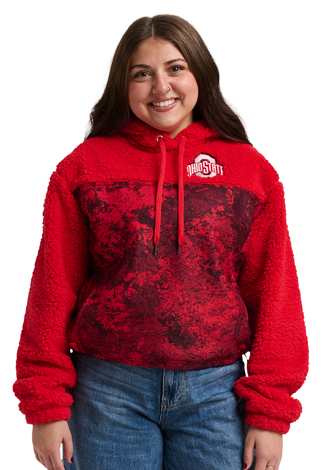 Image of Lusso Willow Fashion Sherpa Collegiate Hoodie - Ohio State University - TrueTimber Strata Red