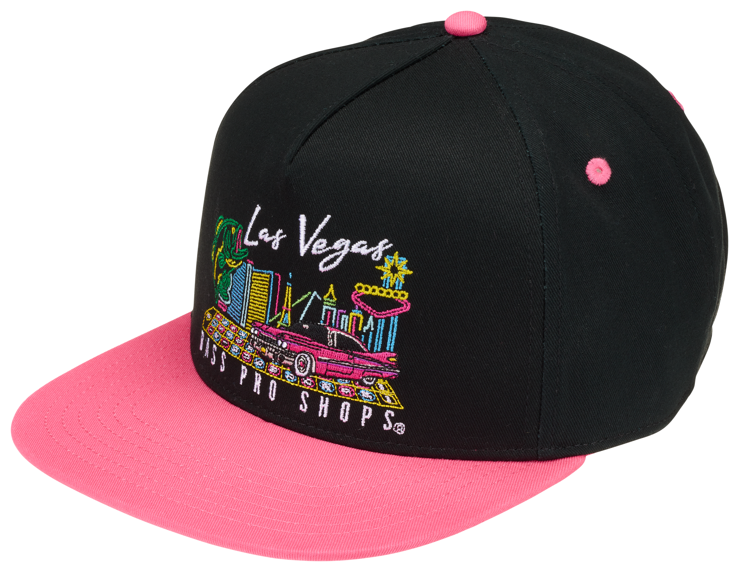 Image of Bass Pro Shops Las Vegas Neon Flat-Bill Snapback Cap - Black/Pink