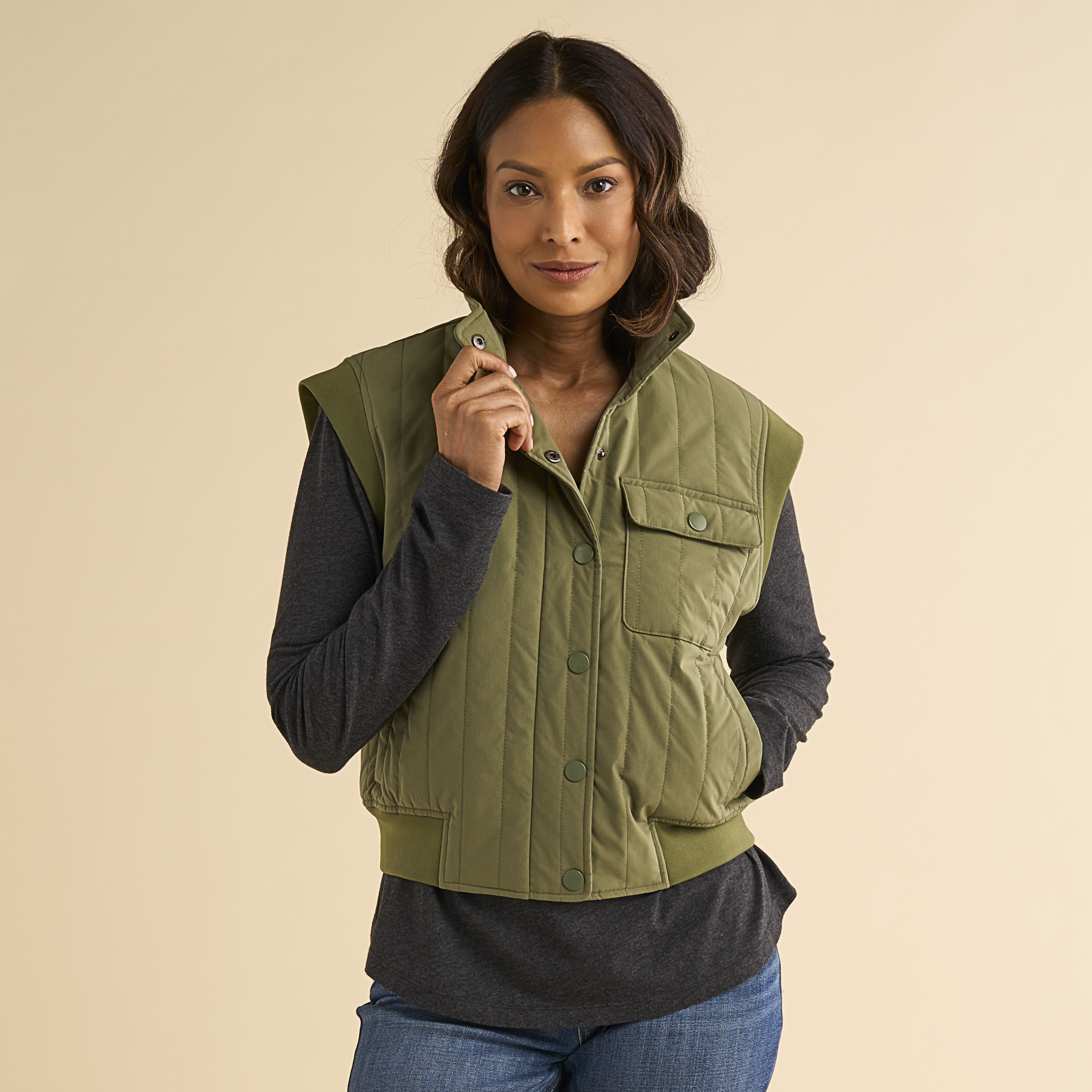 Image of Natural Reflections Aspen Quilted Vest - Olivine