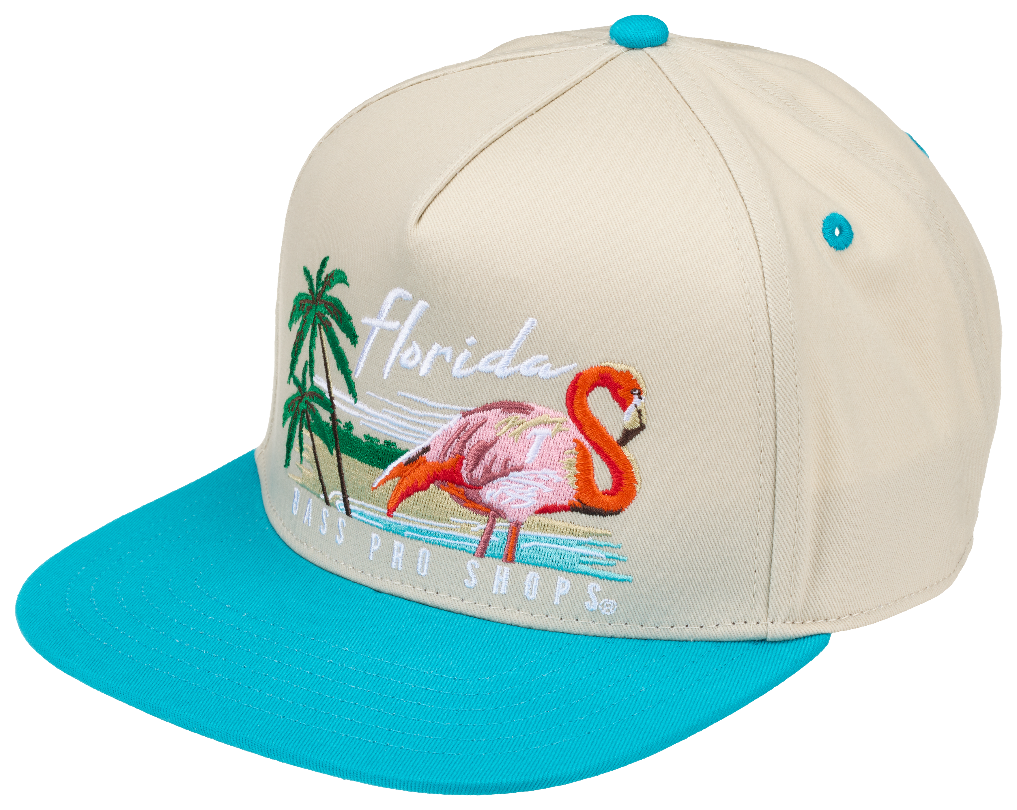 Image of Bass Pro Shops Florida Flamingo Flat-bill Cap - Khaki/Teal