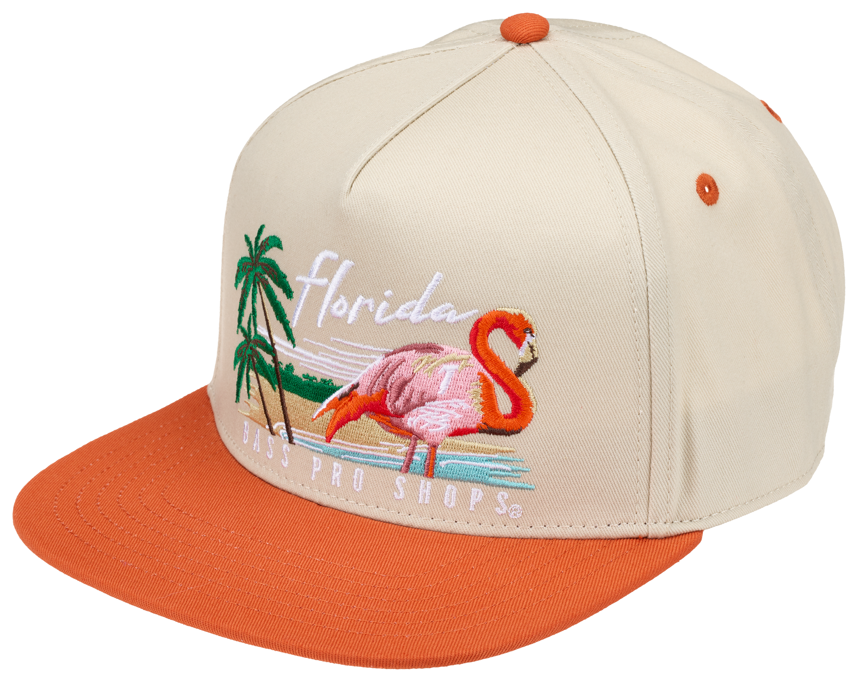Image of Bass Pro Shops Florida Flamingo Flat-bill Cap - Khaki/Coral