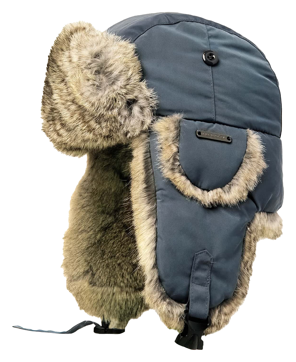 Image of Crown Cap Taslan Aviator Hat with Rabbit Trim - Charcoal/Grey