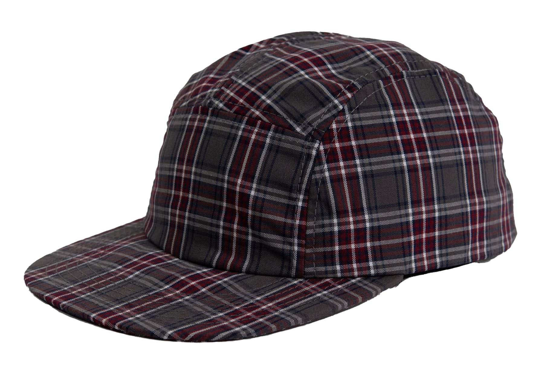 Image of Crown Cap 5-Panel Camp Hat - Wine Plaid