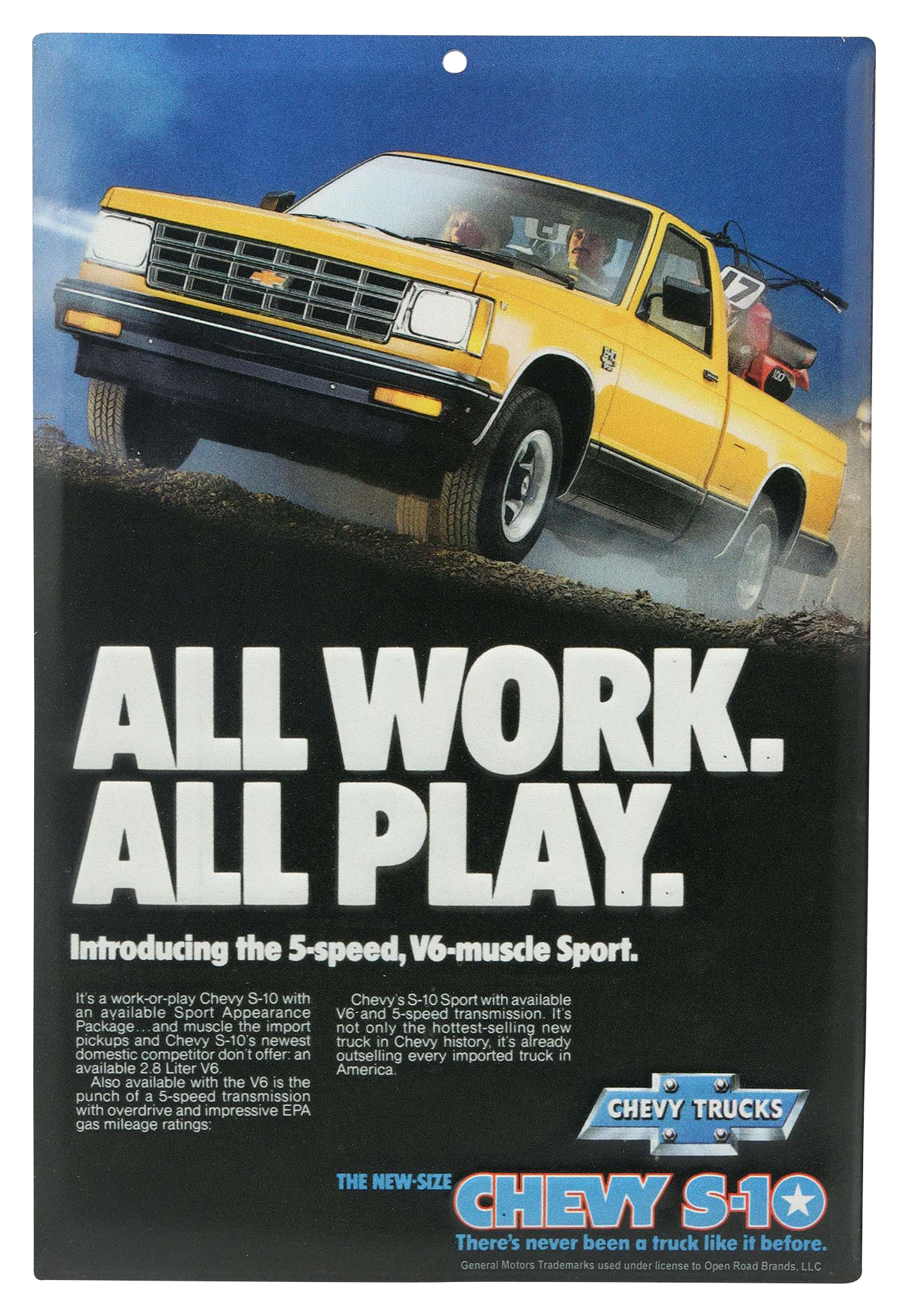 Image of Open Road Brands All Work All Play Chevrolet Metal Sign