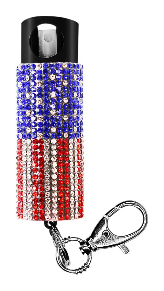 Image of Guard Dog Security Bling It On Pepper Spray with Snap Clip - Red/White/Blue