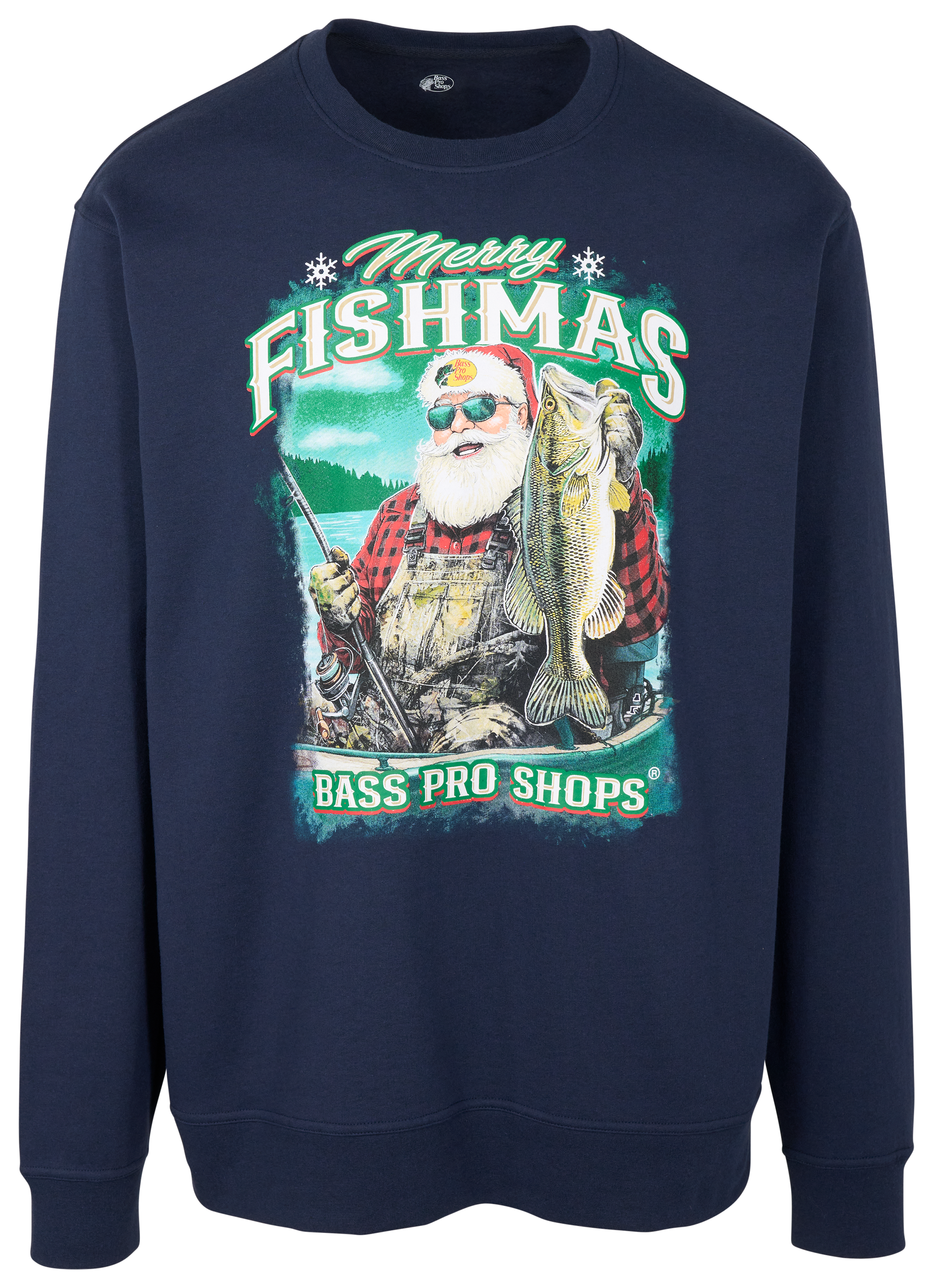 Image of Bass Pro Shops Merry Fishmas Christmas Sweatshirt for Adults - Navy Merry Fishmas - 2XL