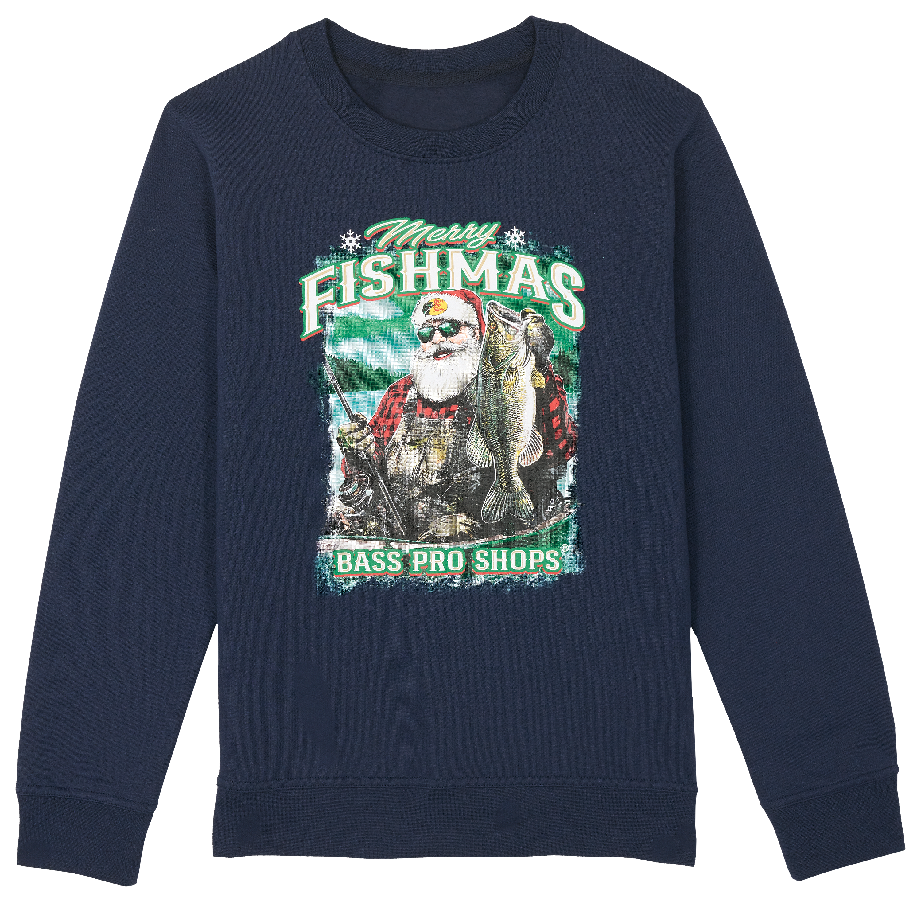 Image of Bass Pro Shops Ugly Christmas Sweatshirt for Toddlers - Navy Merry Fishmas - 2T