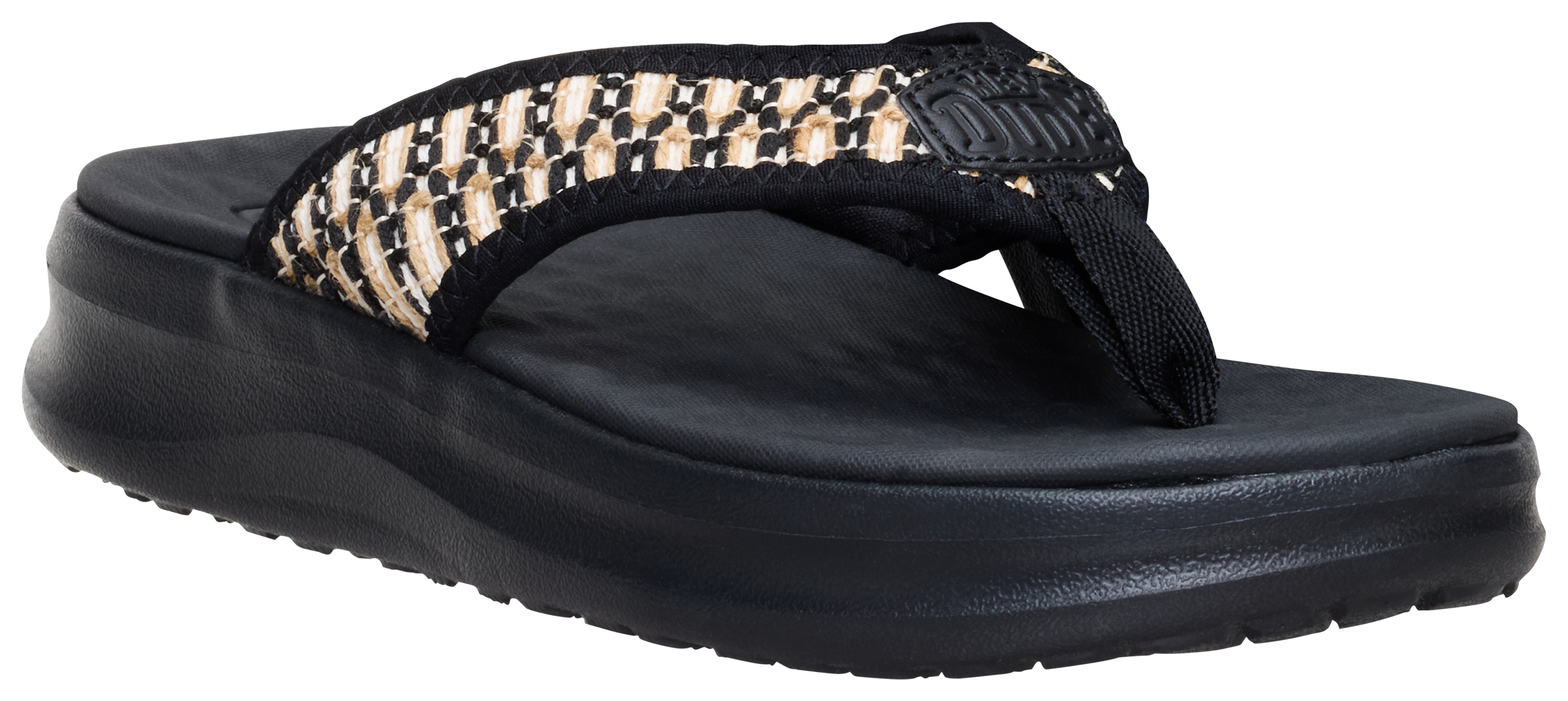 Image of HEYDUDE Tide Flip Sandals for Women - Black/Black - 7M
