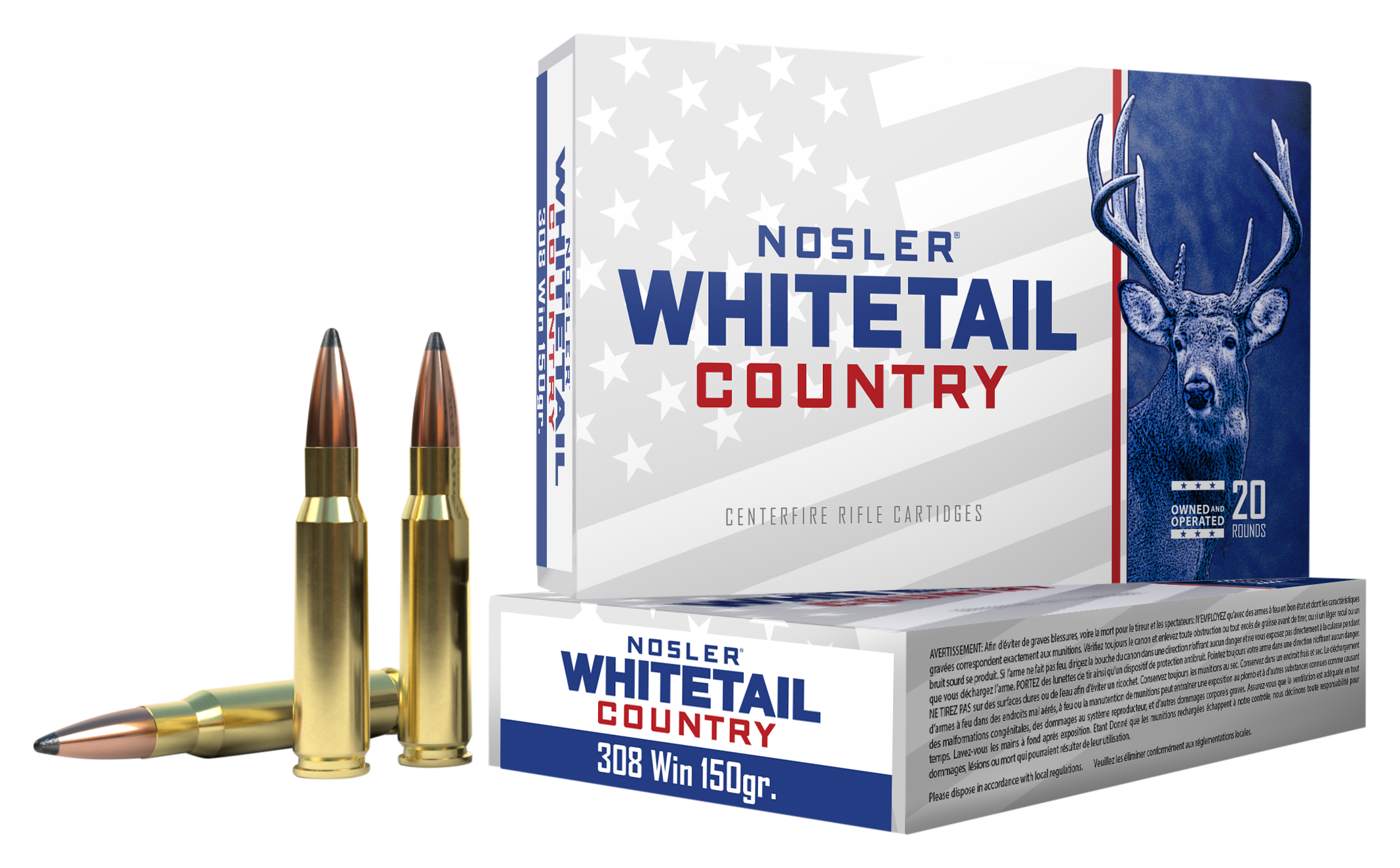 Image of Nosler Whitetail Country .308 Win 150 Grain Solid Base Centerfire Rifle Ammo