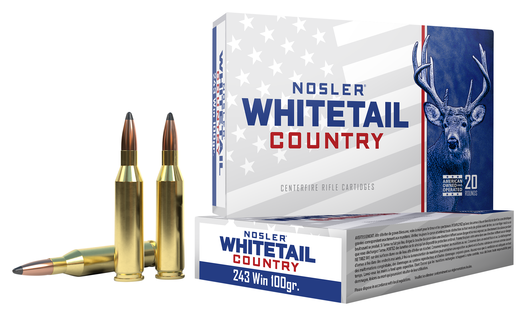 Image of Nosler Whitetail Country .243 Win 100 Grain Solid Base Centerfire Rifle Ammo
