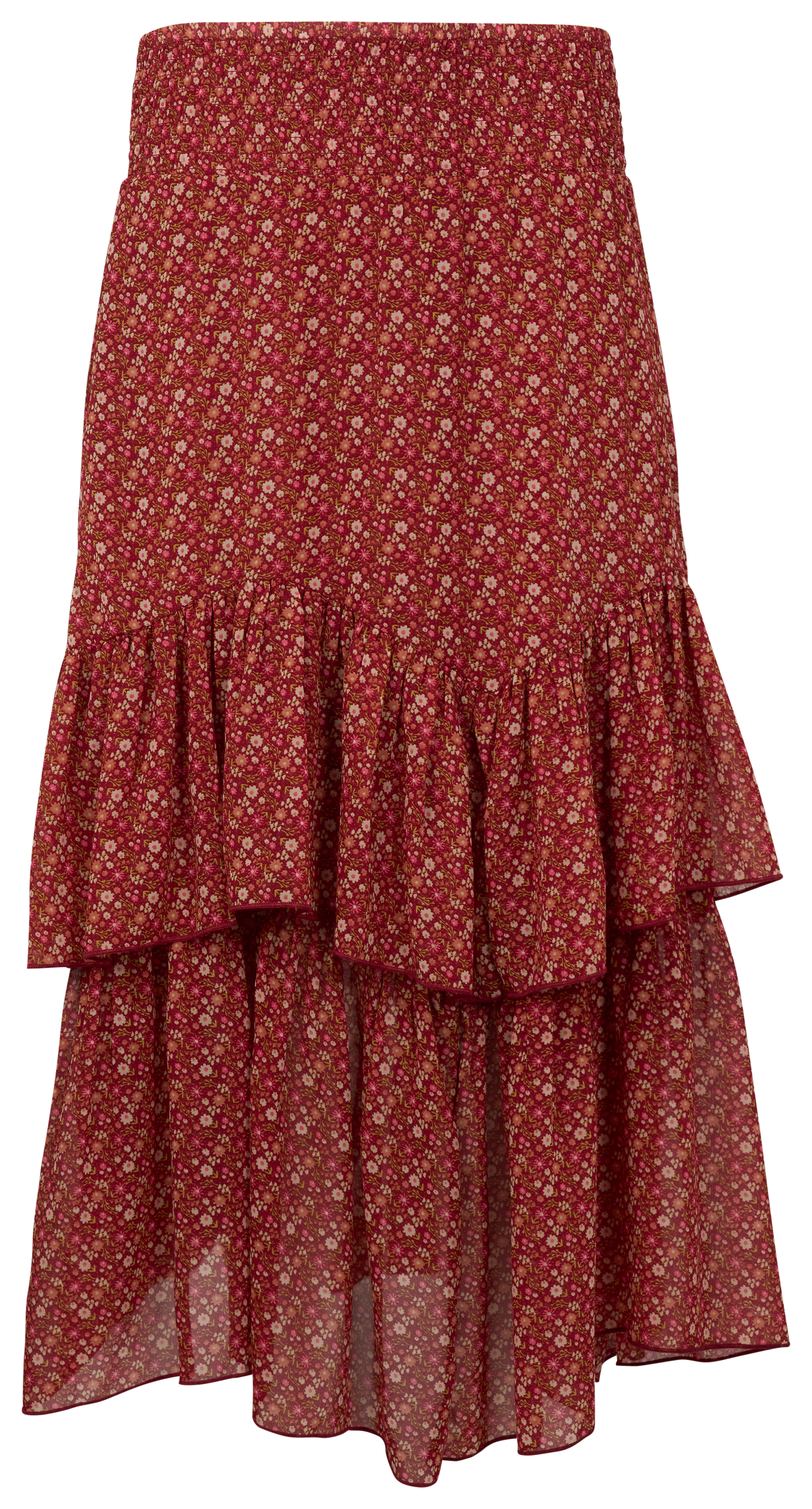 Image of RedHead Ranch Tiered Ruffle Maxi Skirt - Sundried Tomato Ditsy Floral