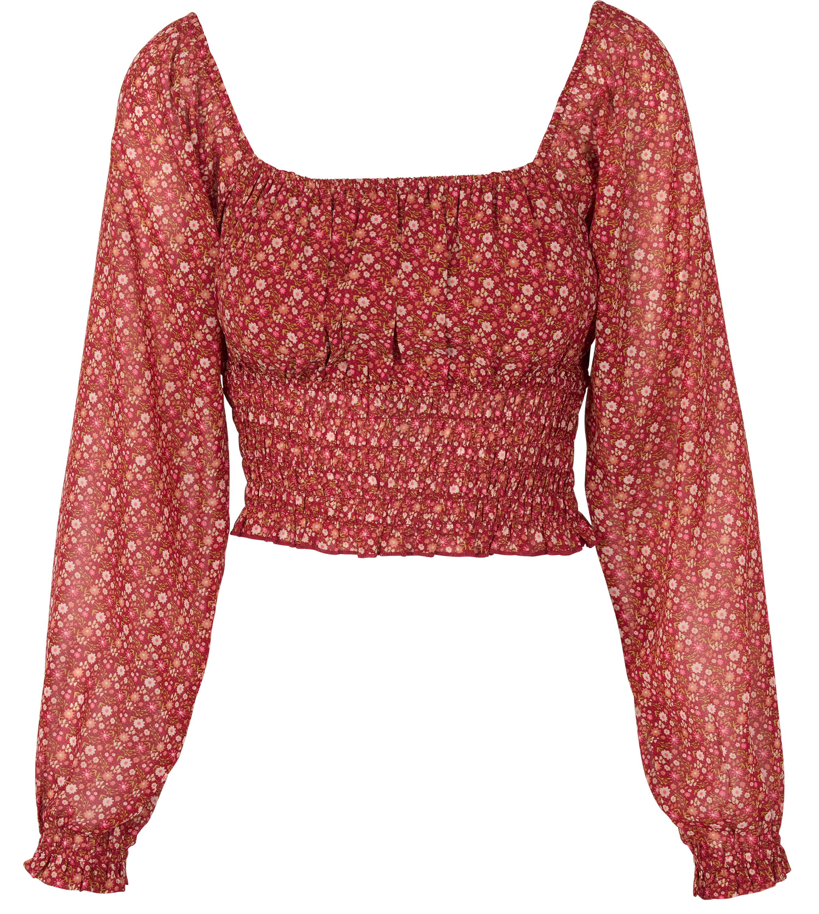Image of RedHead Ranch Shirred Long-Sleeve Blouse - Sundried Tomato Ditsy Floral