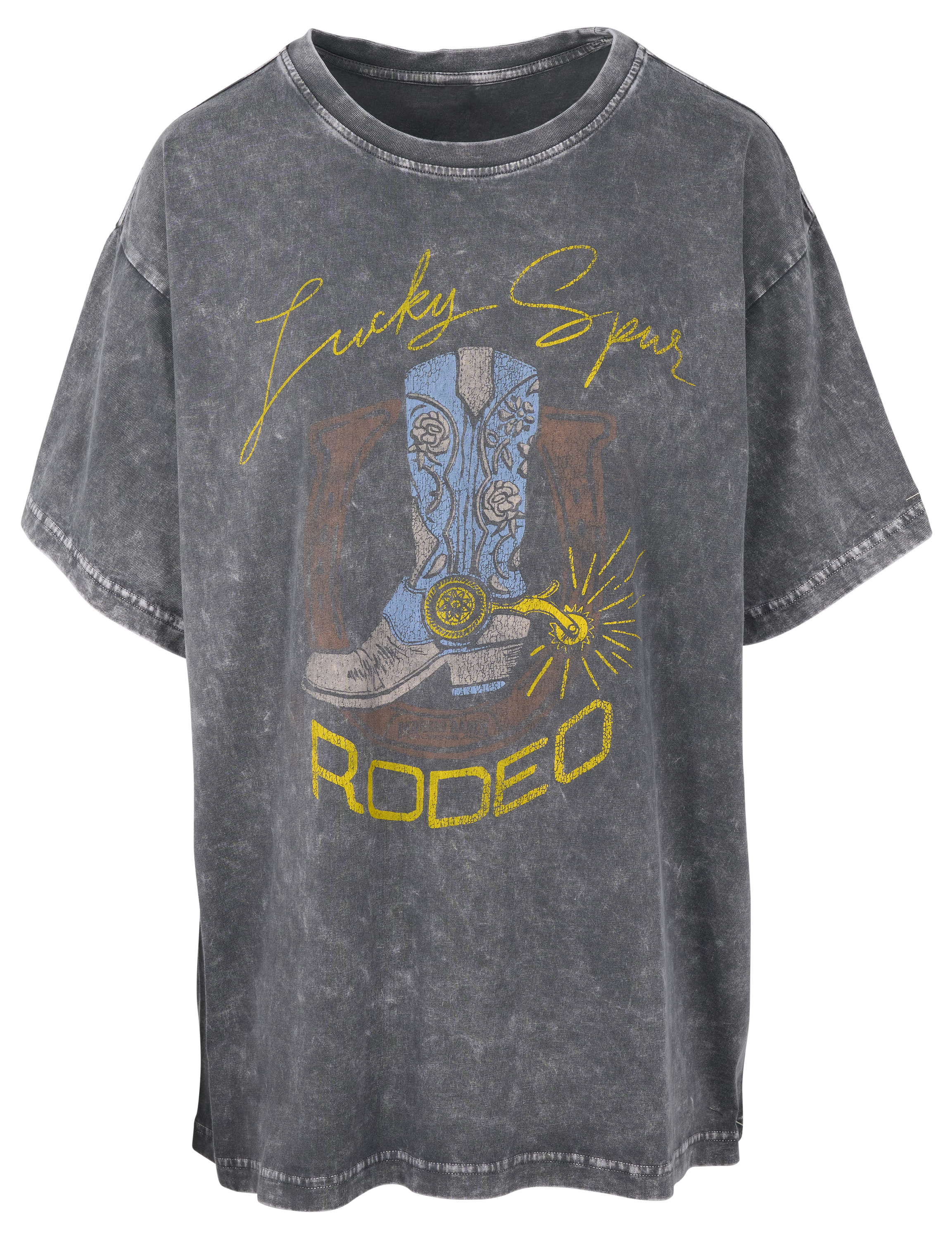 Image of RedHead Ranch Lucky Spur Short-Sleeve Boyfriend T-Shirt - Gray Pinstripe