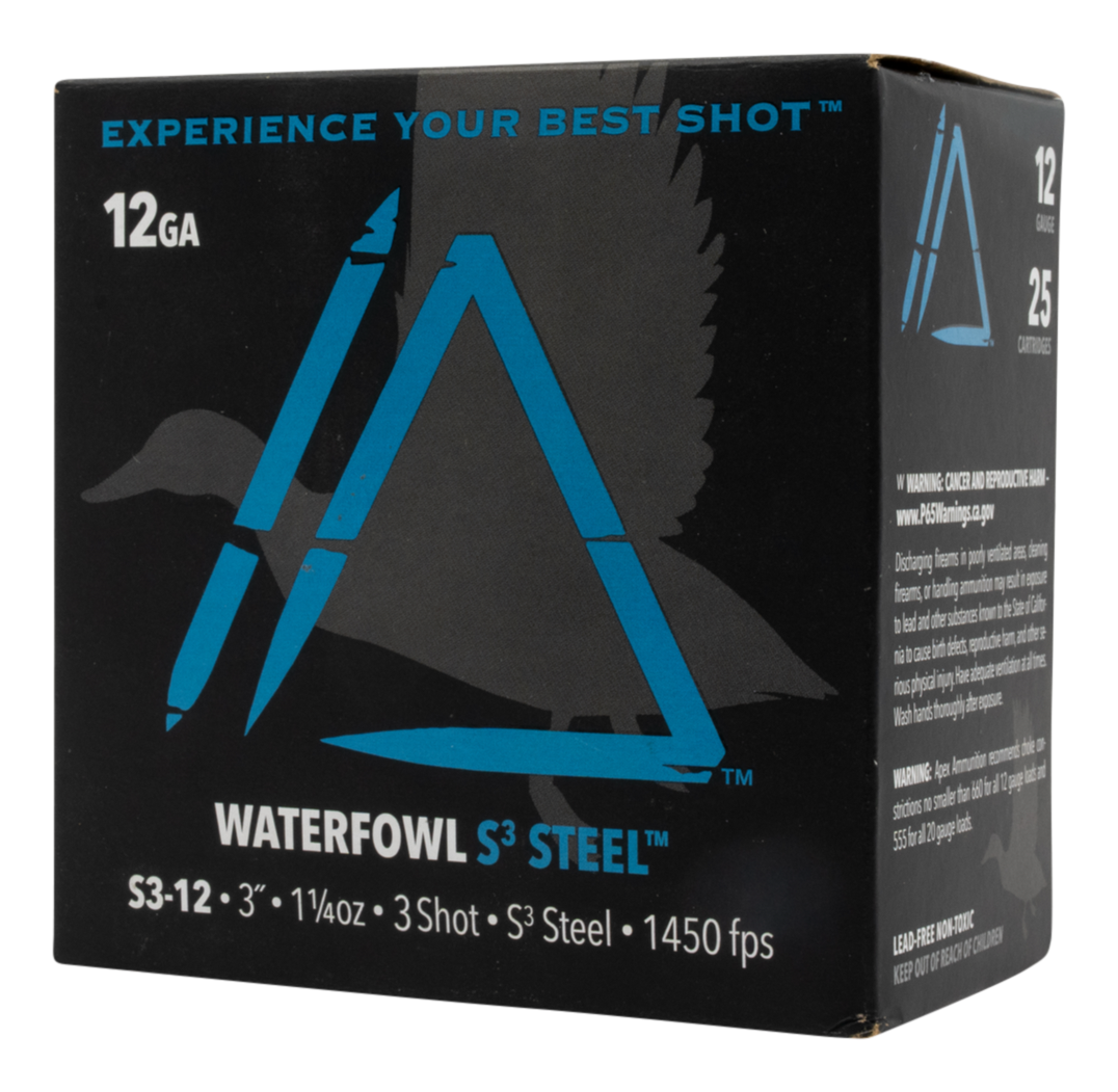 Apex Ammunition Waterfowl S3 Steel 12-Ga. 3″ 1-1/4 oz. Shotshells - 3 Shot - 250 Rounds - Apex Ammunition