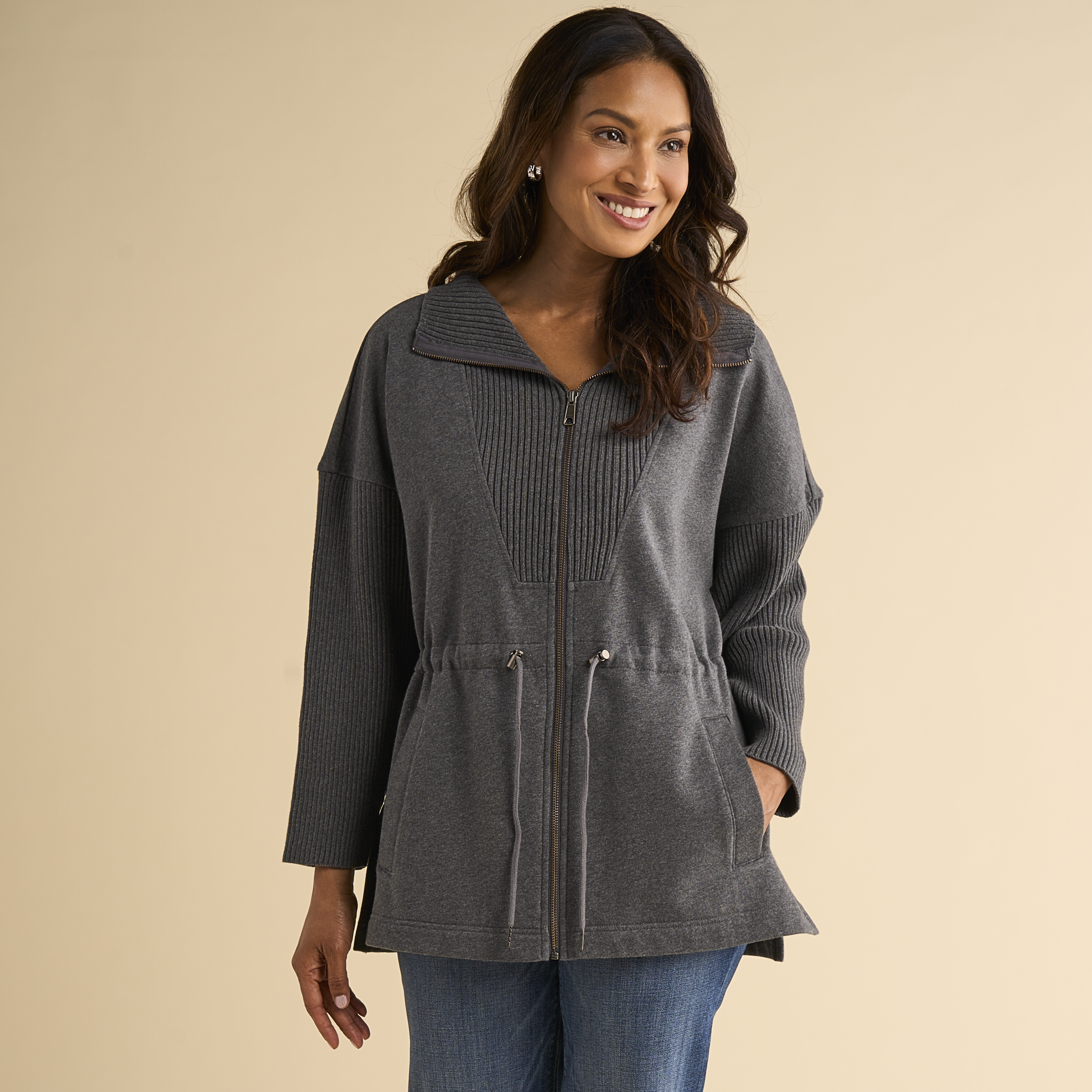 Image of Natural Reflections Rowan Longline Jacket - Charcoal Heather - 1X